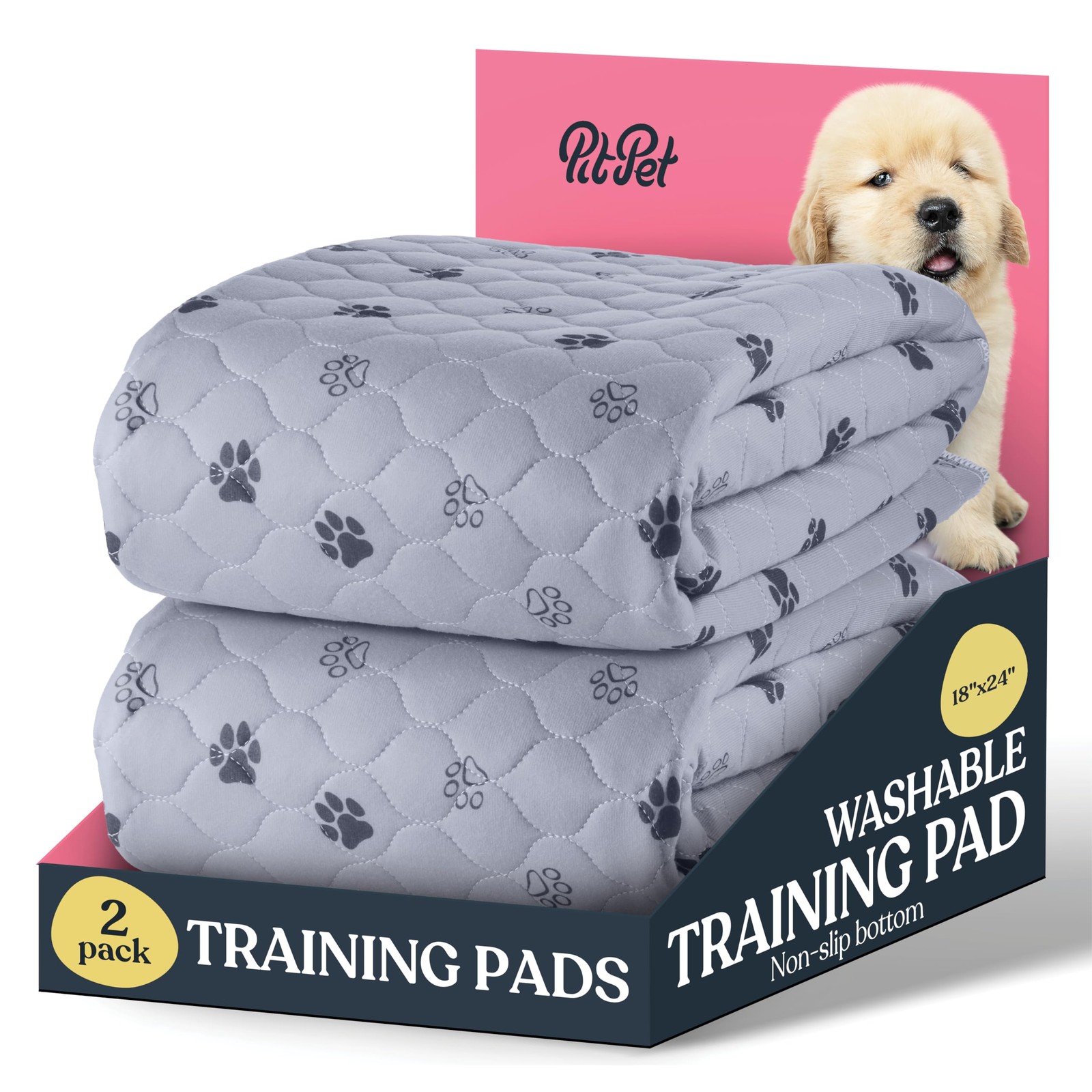 Super Absorbent Washable Pee Pads for Dogs – 2-Pack Superior 18×24, Gray