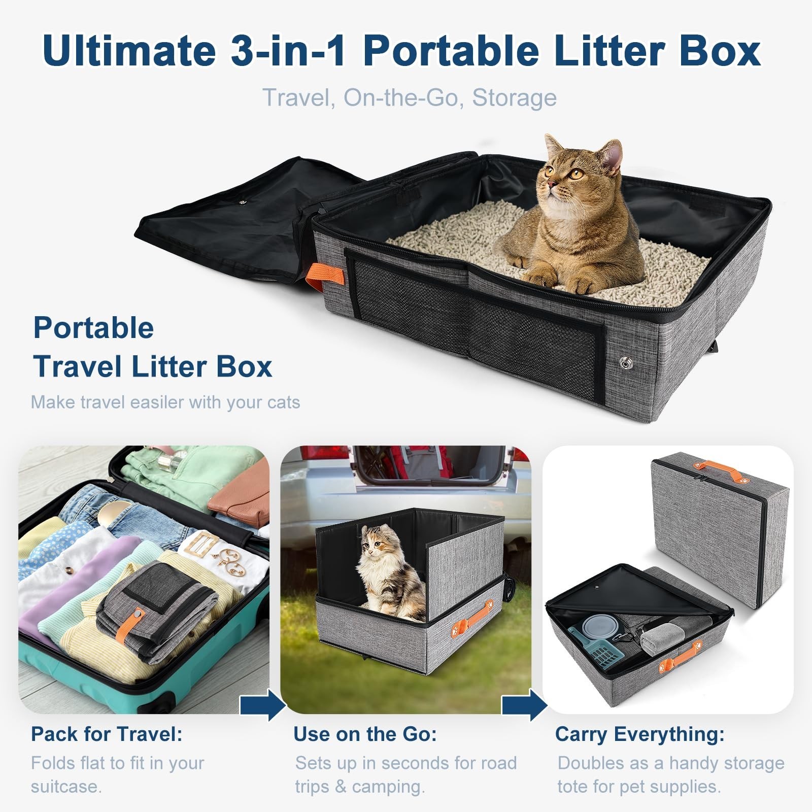 17.7”x 13.5”x 13.7″ Travel Litter Box for Cats, Collapsible & Portable Cat …