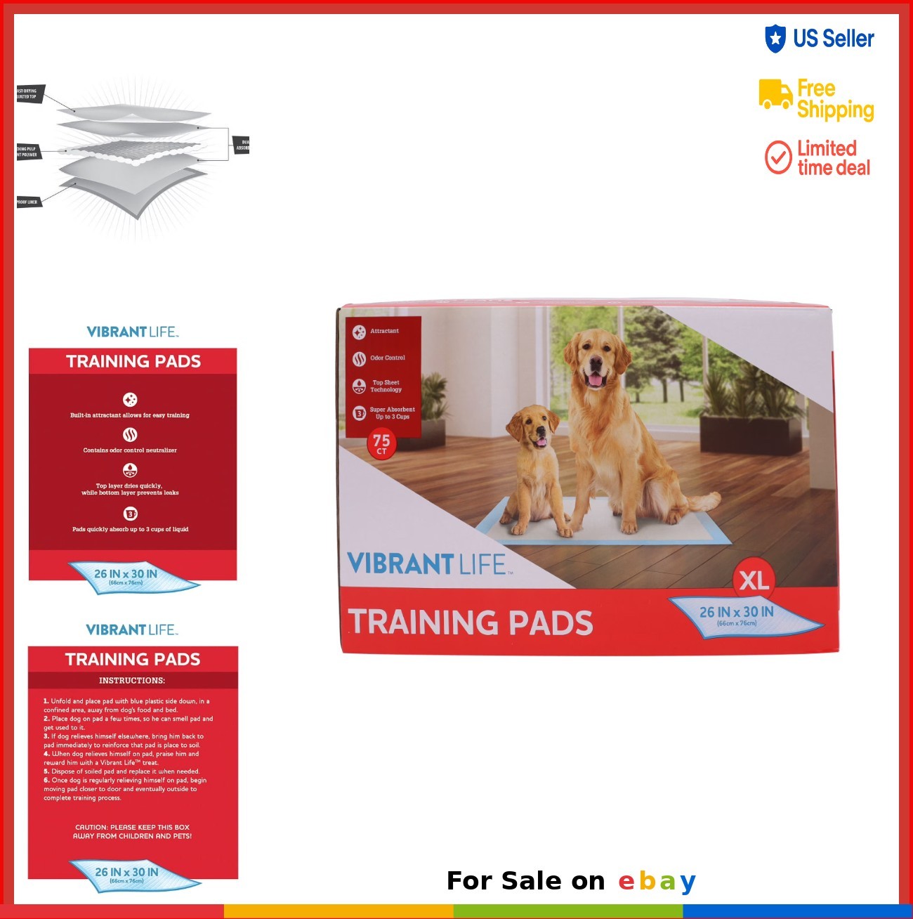 Puppy Pee Pads 26×30 Inch 75 Count Super Absorbent Leak Proof Fast Dry Dog