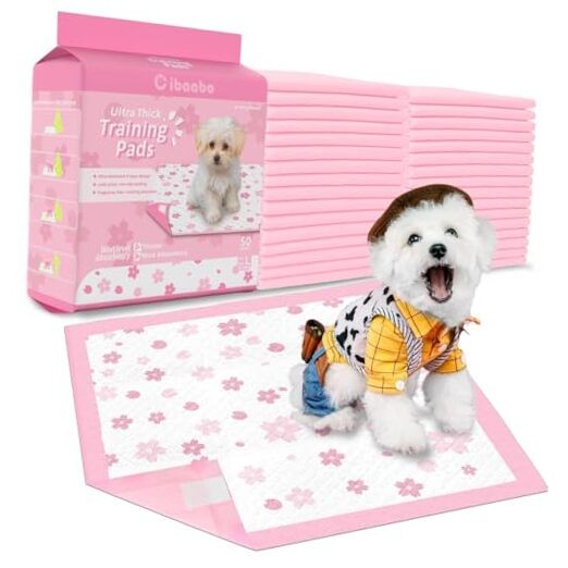 Pink Puppy Pads, 50 Count Cute Dog Pee Pad with 23x23in Super Absorbent