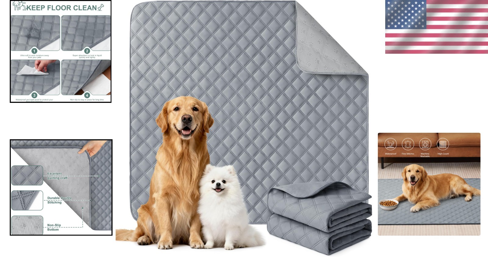 Reusable Pet Training Pads – Extra Large 36” x 41” Non-Slip Design