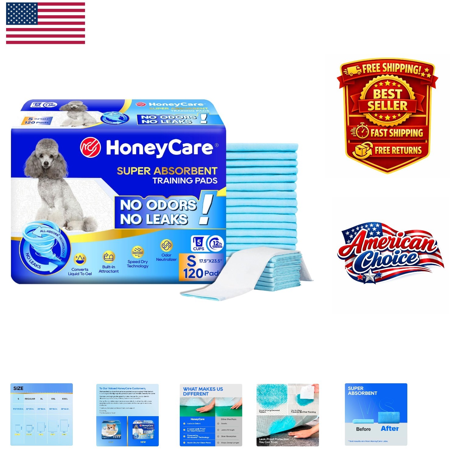 Leak-Proof Puppy Training Pads – 5-Layer, Quick-Dry, 120 Pack, 17.5″x23.5″ Size