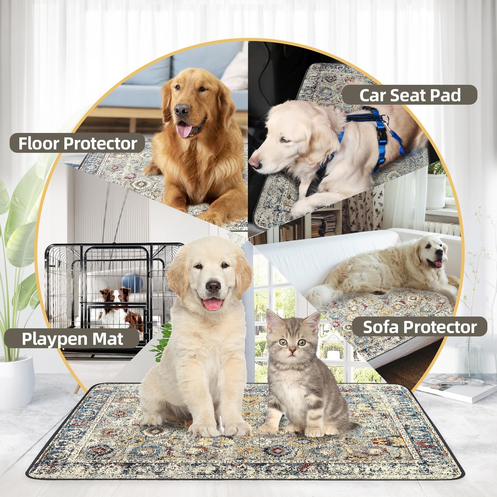 SCLOSE Washable Pee Pad for Dogs, 32″ x 24″ x (1 Pack), Vintage