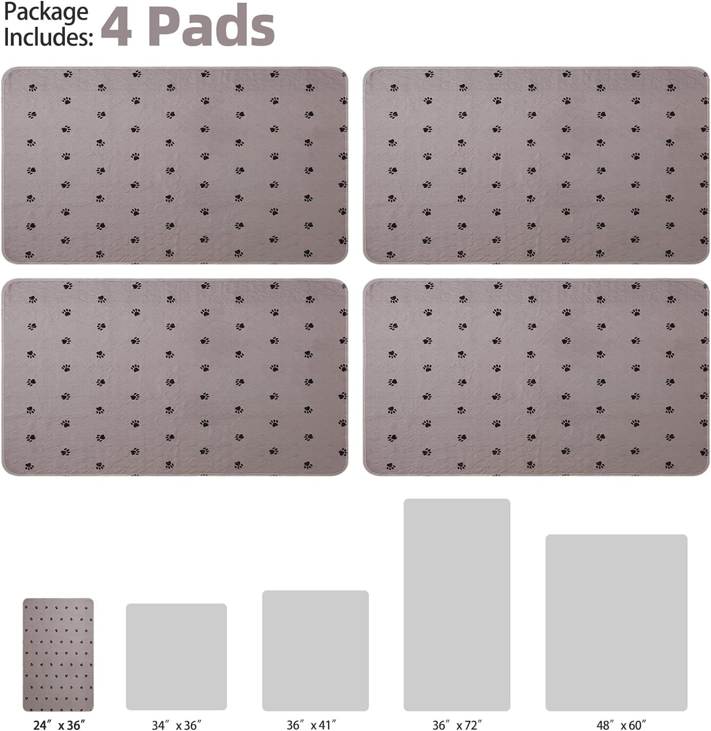 Washable Dogs Pee Pads-4pcs Waterproof Reusable Puppy Potty Training Pads-24×36”