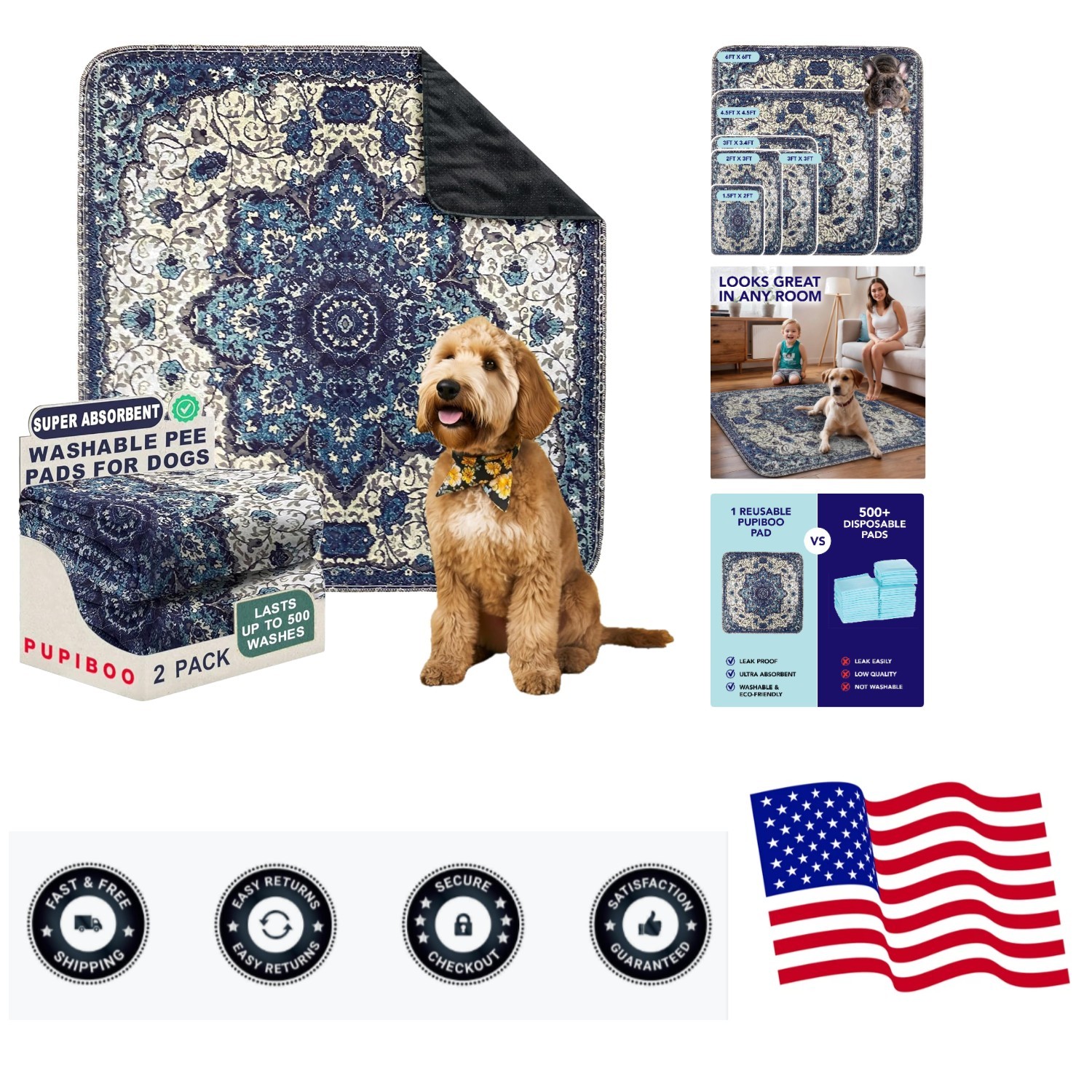 Washable Pee Pads for Dogs and Cats – Super Absorbent Reusable Puppy Training…