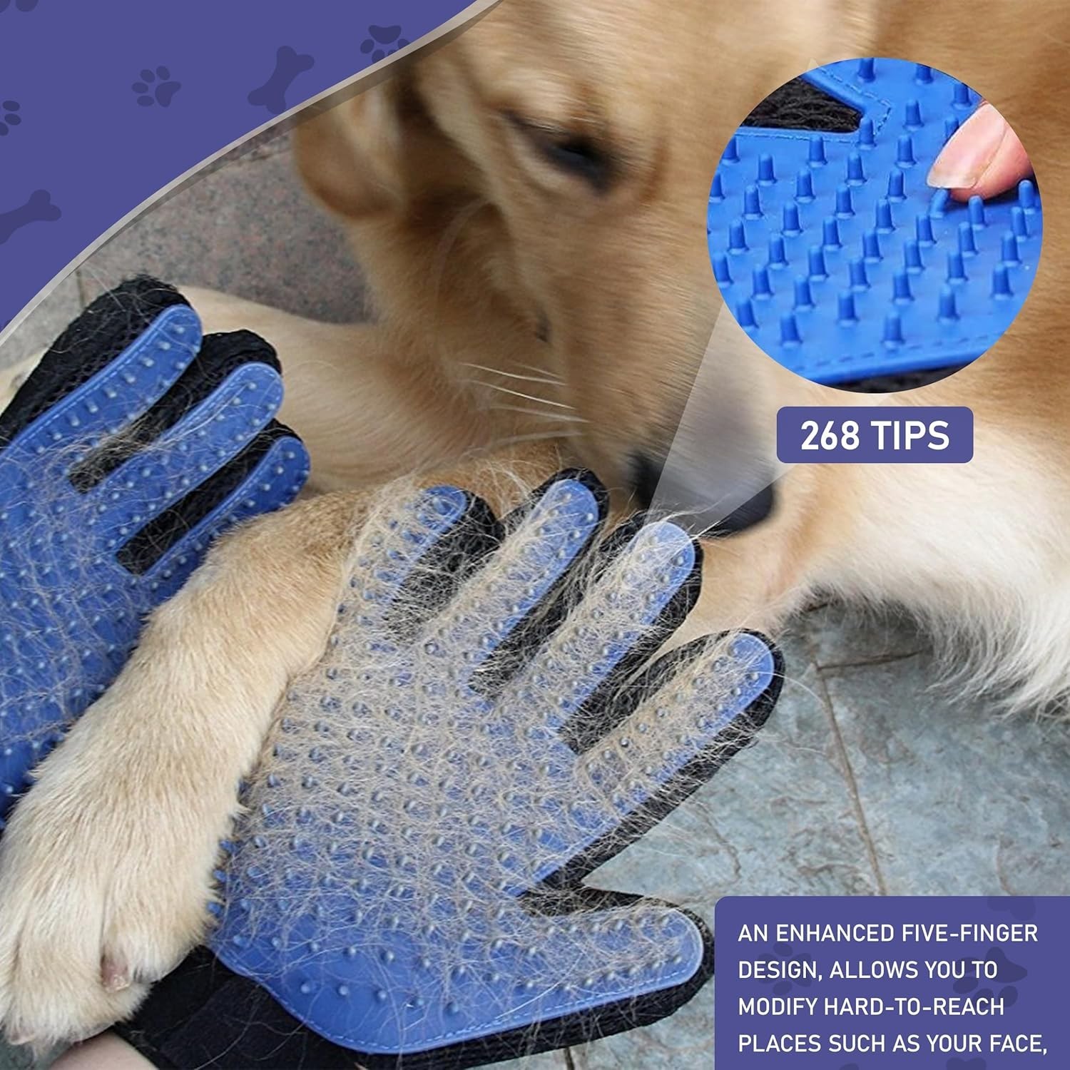 Pawriffic Washable Pee Pads for Dogs | 2 Pk | with FREE Pet Grooming gloves Blue