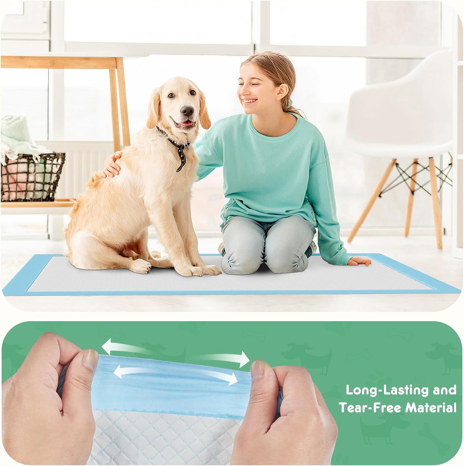 100 Count Puppy Pads for Dogs, 22″ X 22″ Potty Puppy Training Pad, 6-Layer Dog C