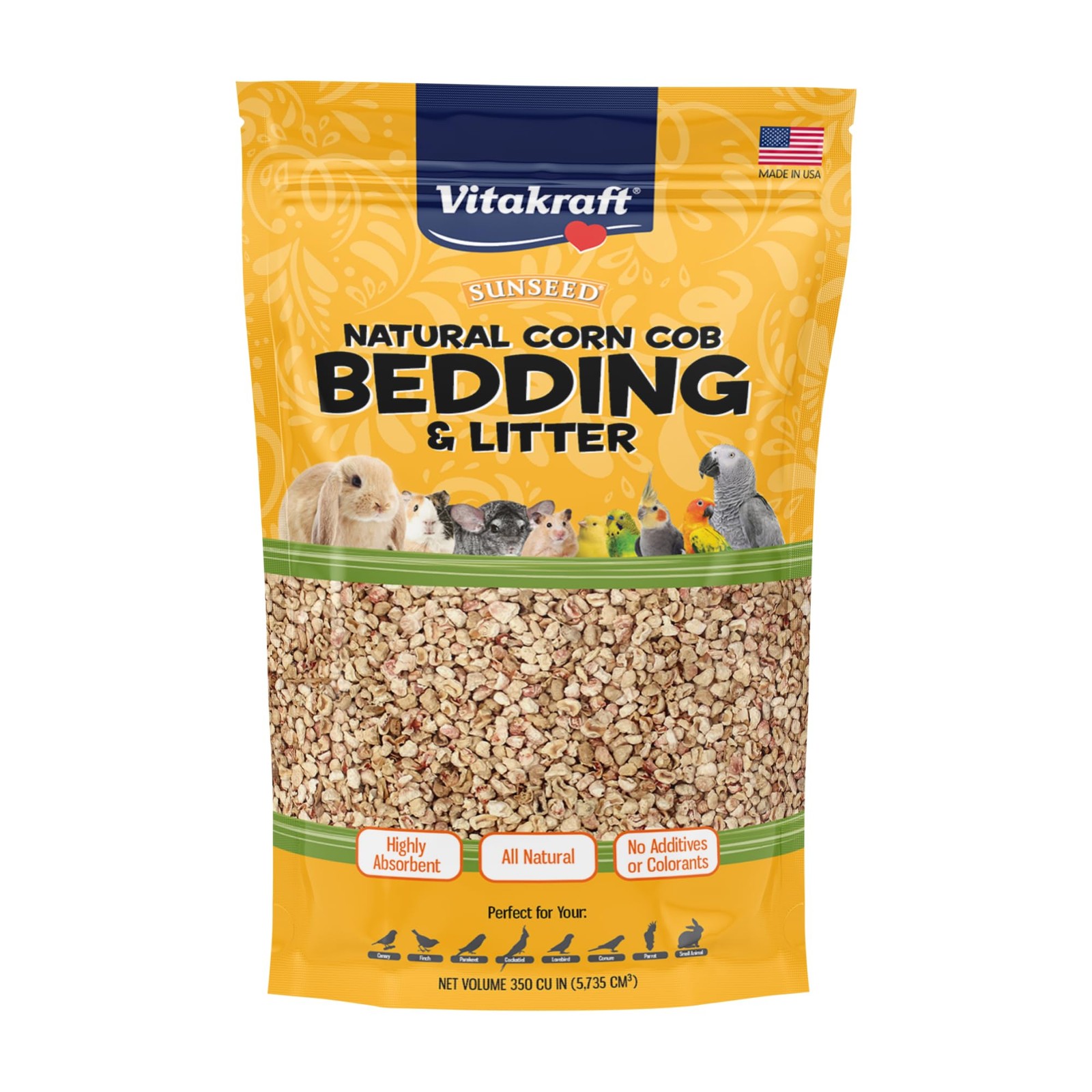 Sunseed Natural Corn Cob Bedding & Litter for Pet Birds and Small Animals – Made