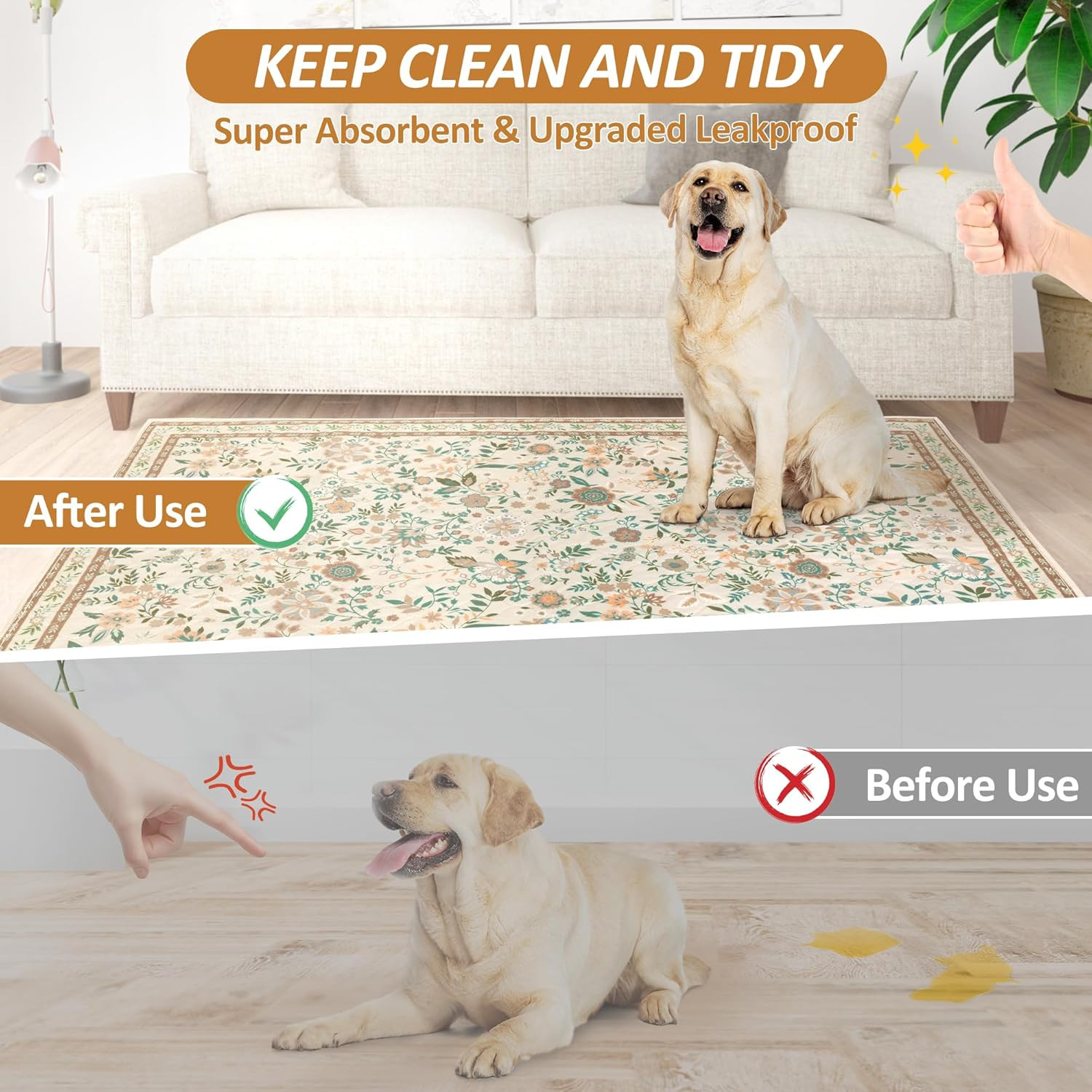 Washable Pee Pad for Dogs, 2 Pack Large Reusable Puppy Pads, 36″X48″ | Super Abs