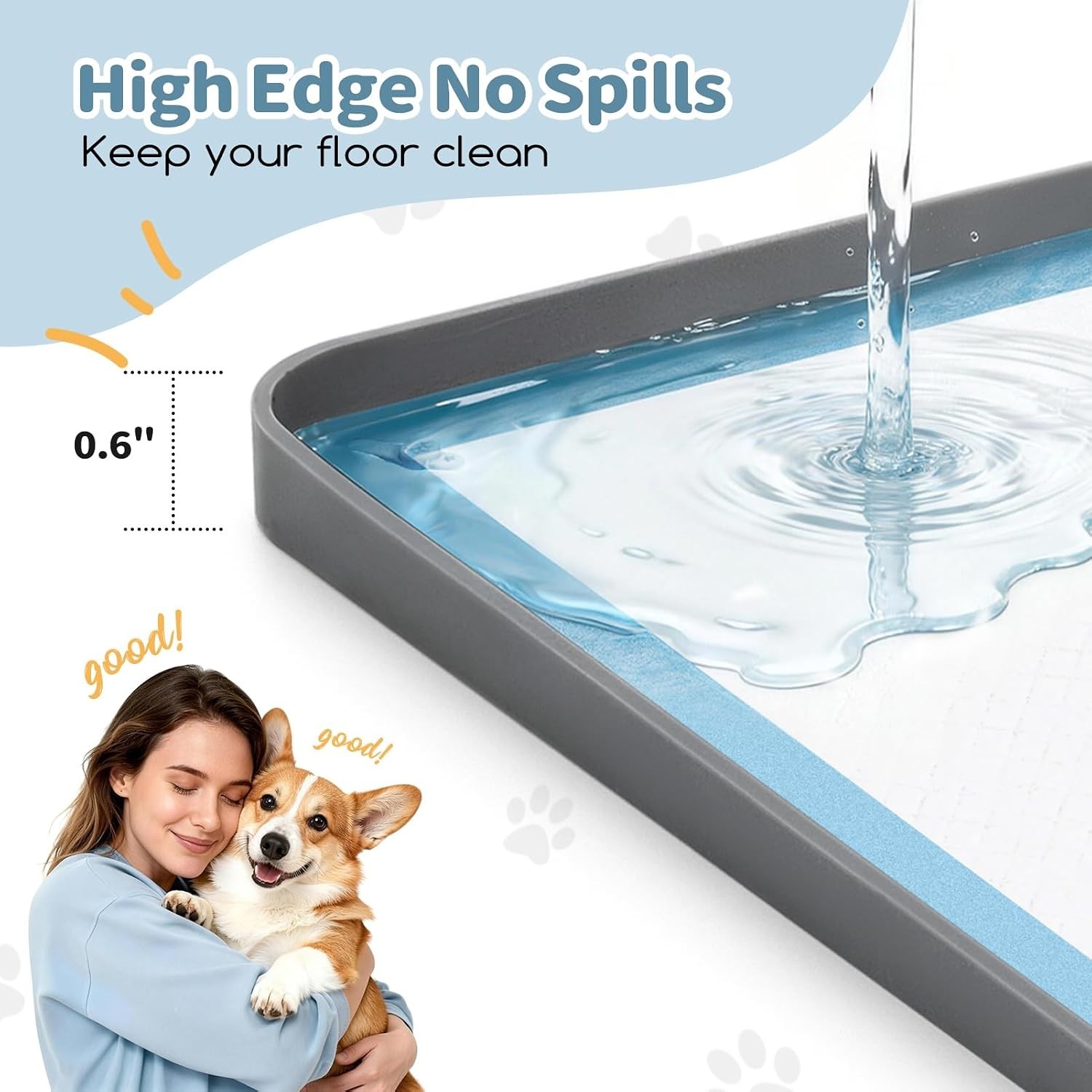 Silicone Puppy Pad Holder Tray with Clips Fits for 24″x35″ Pee Pads – Grey