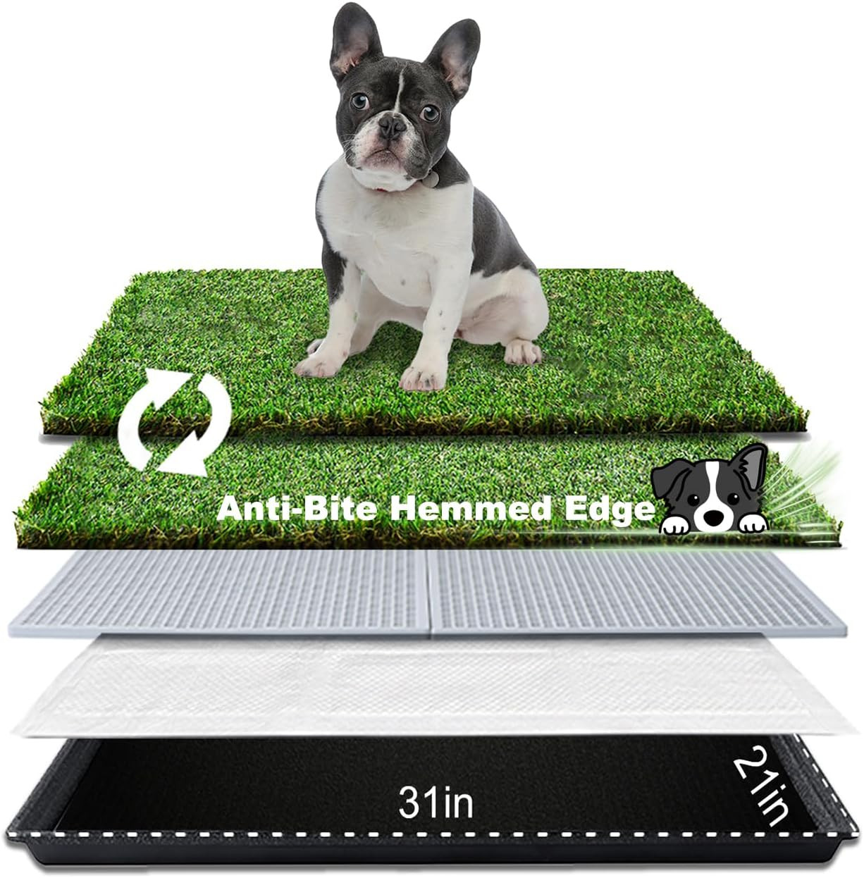 Hq4Us Dog Grass Pad with Tray Medium 31”×21” Dog Litter Box Toilet with 2×Artifi