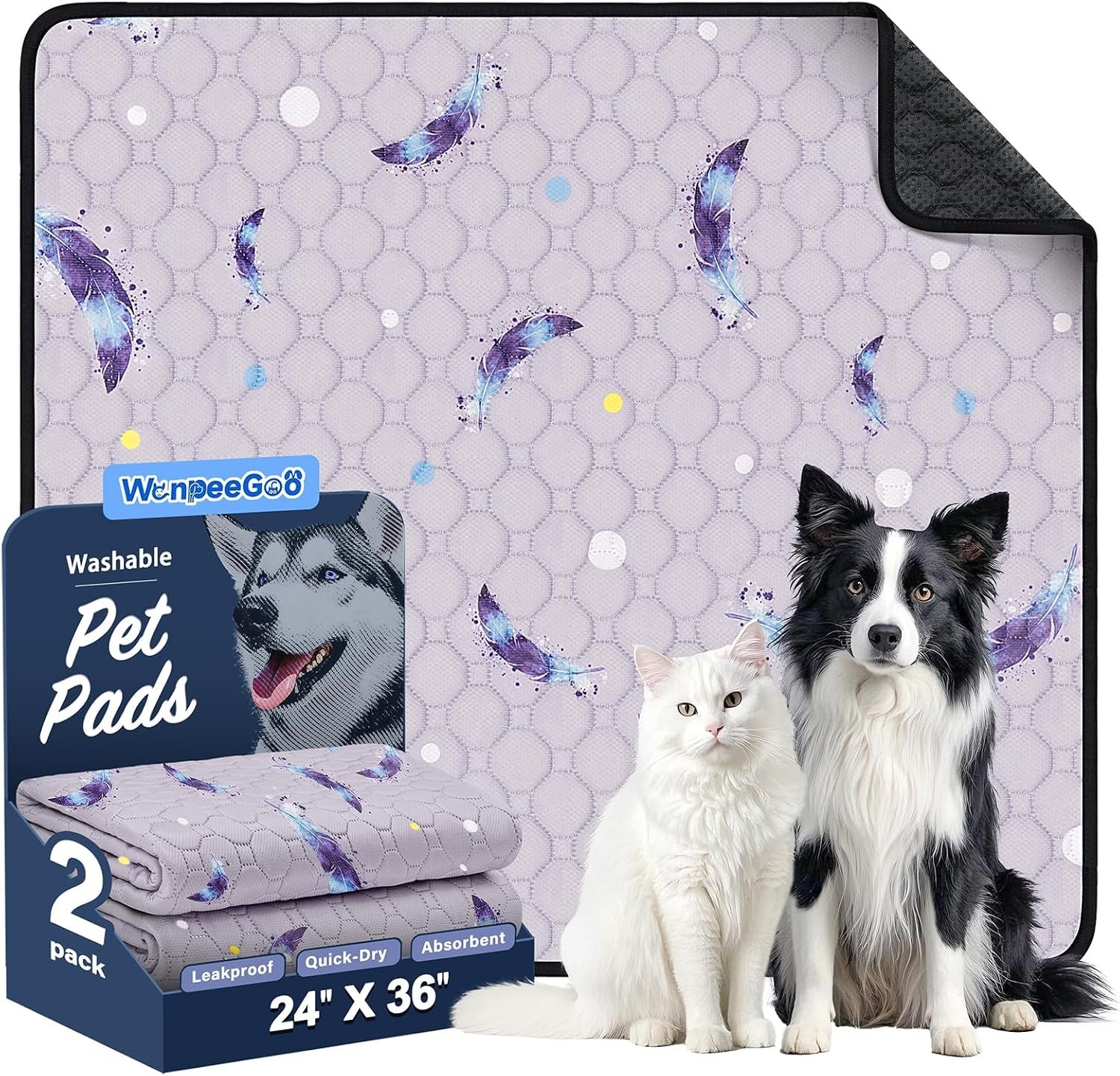 Washable Pee Pads for Dogs, 2Pack Reusable Puppy Pads, Super Absorbent & Leakpro