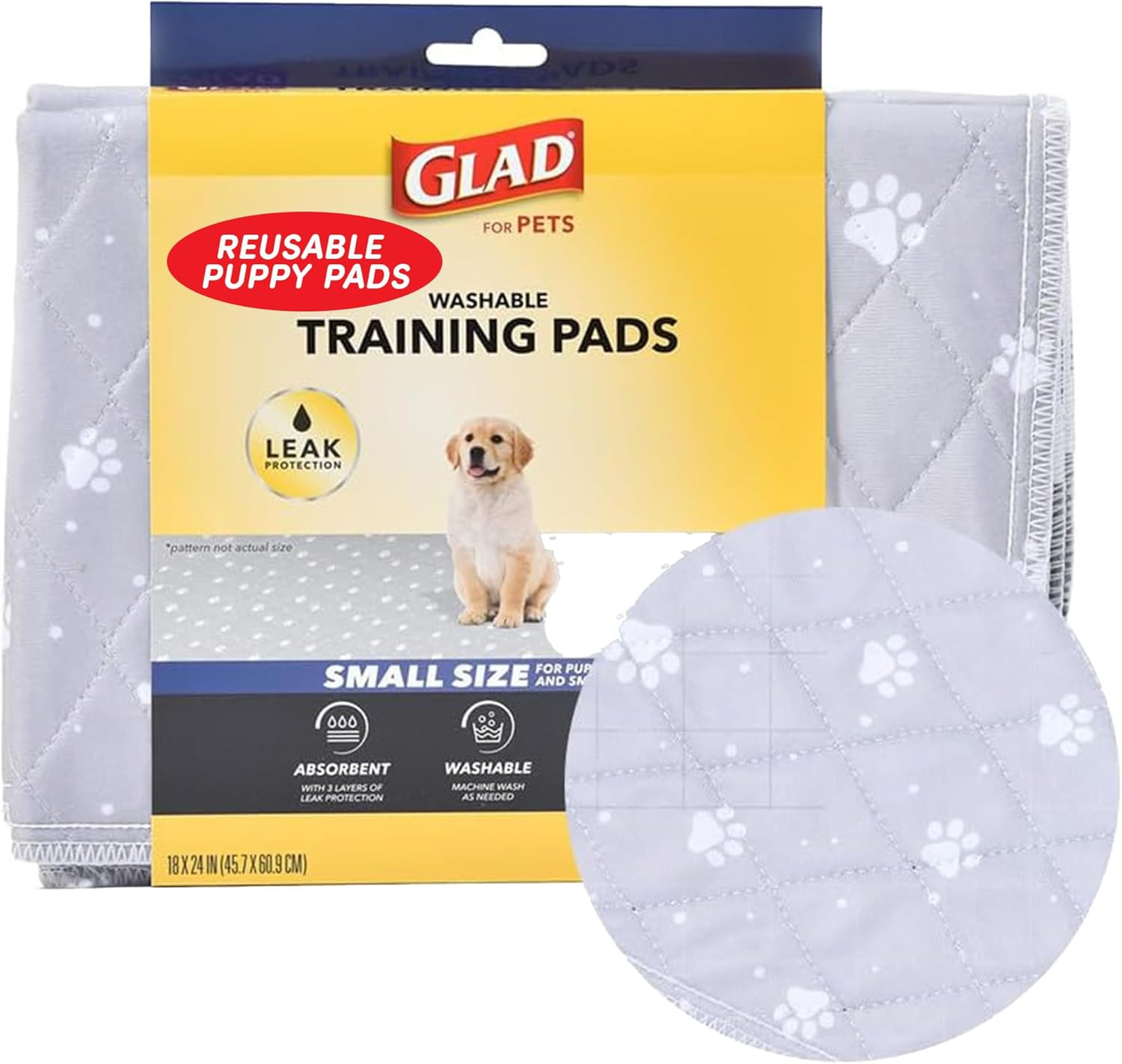 for Pets Reusable Dog Pee Pads, Gray with Paw Prints – Washable Potty Pads for D
