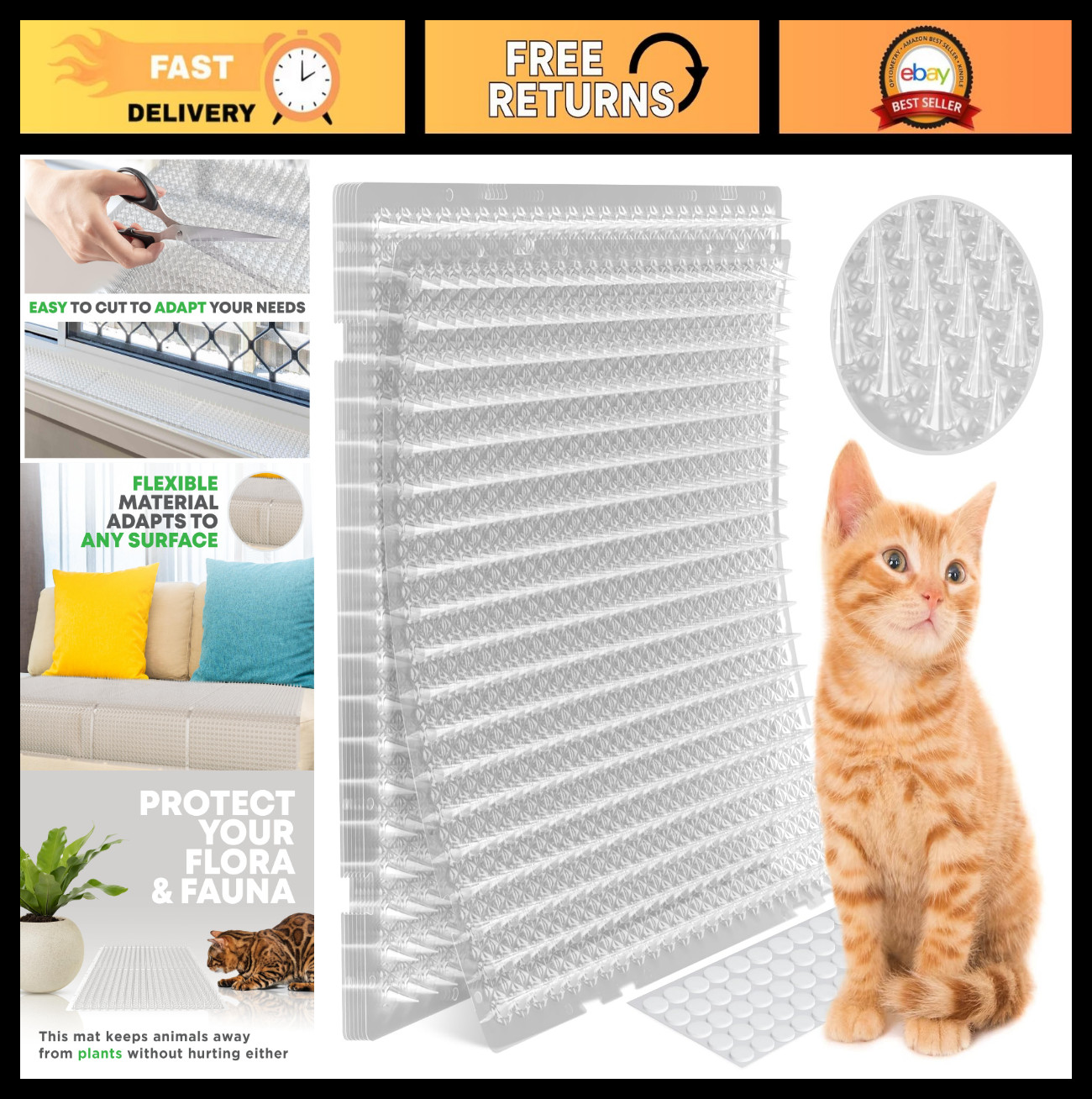 12 Pack Cat Spike Mat – 16×13 Inch Scat Mat for Indoor/Outdoor Pet Training, Det