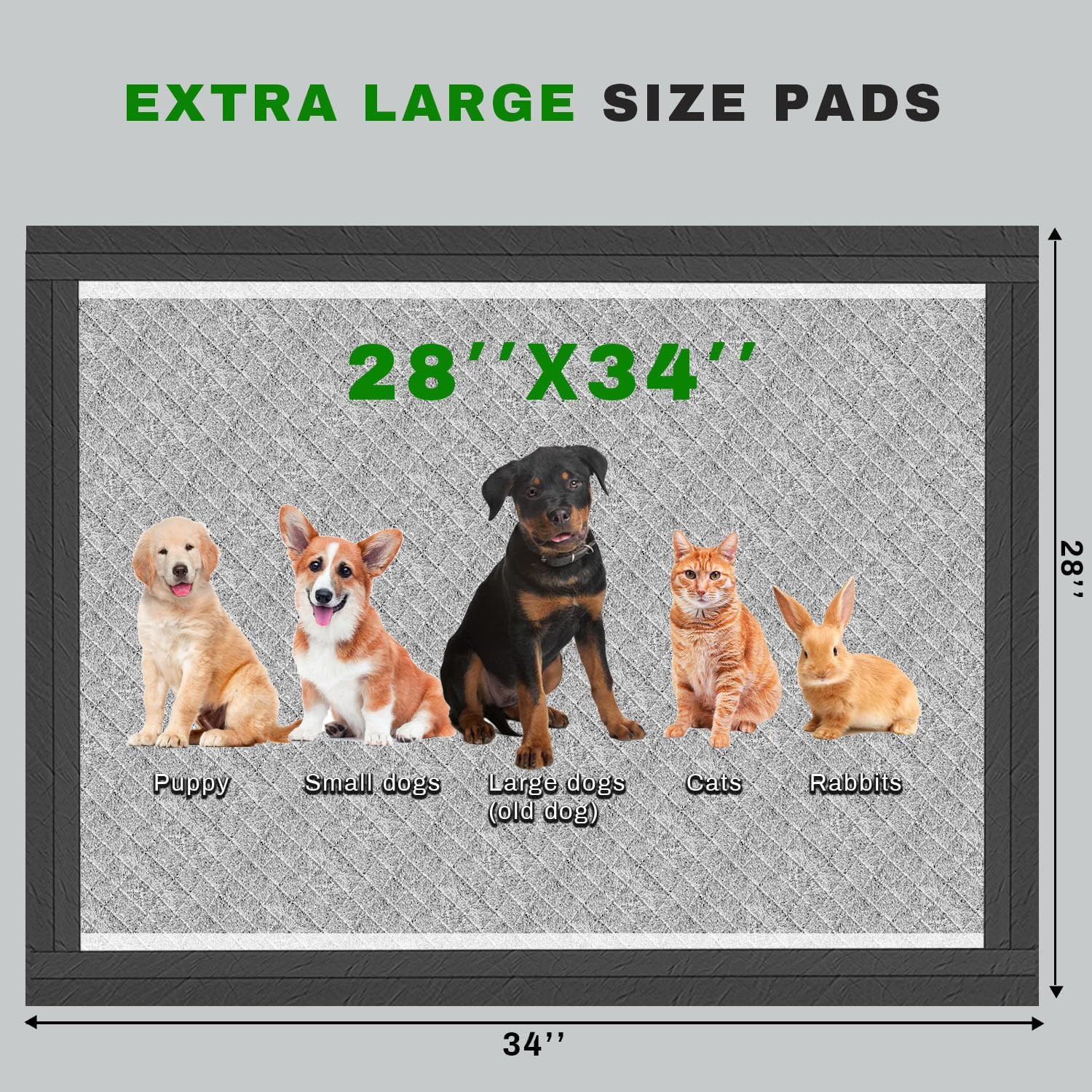 Charcoal Puppy Pads 28X34 Inches Extra Large Dog Pee Pads Odor-Control & Leak-Pr