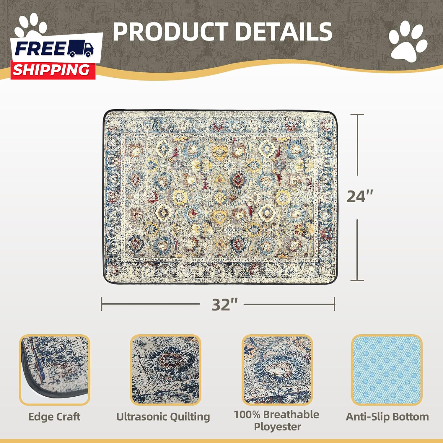 Washable Pee Pad for Dogs 32″ X 24″ Reusable Puppy Pads Waterproof Dog Rugs