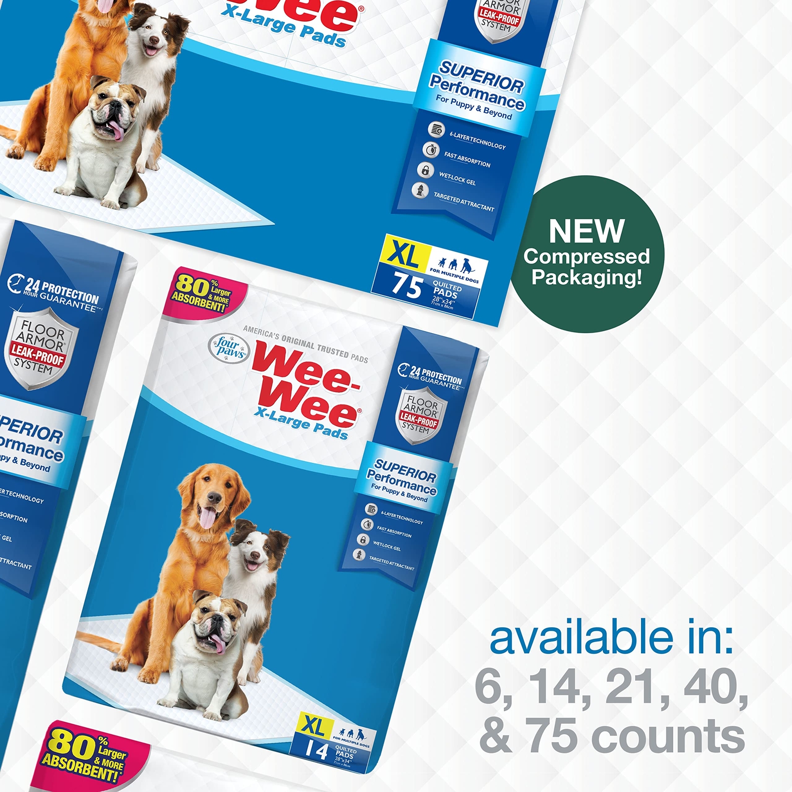 Wee Wee Extra Large Dog Pee Pads 28×34 40 Count Leak Proof Absorbent Pads