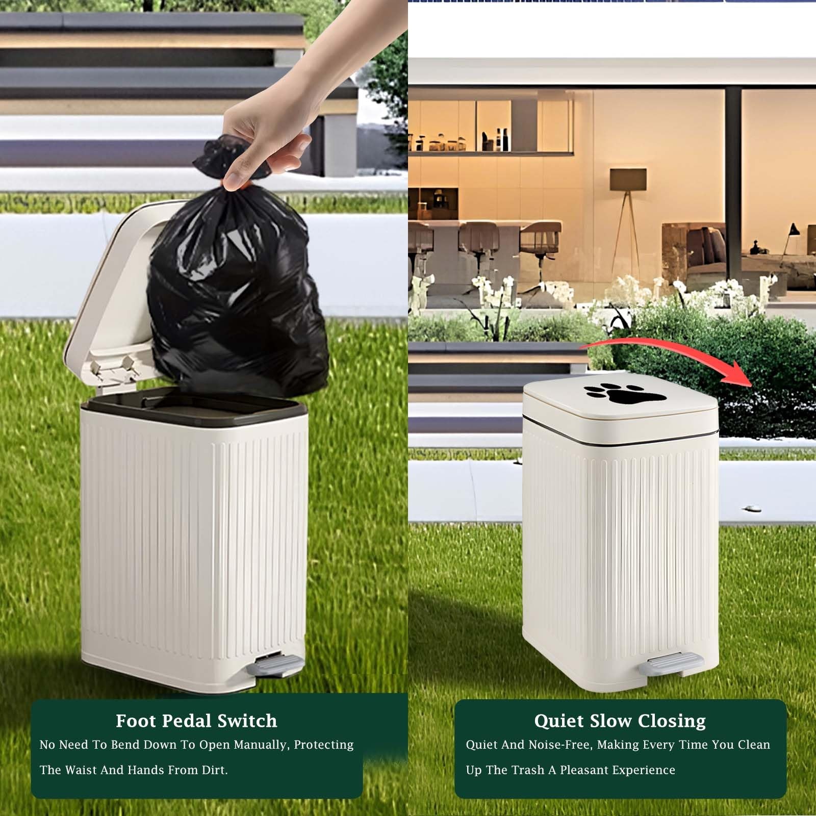 Dog Poop Trash Can Outside, 5L/1.3 Gal Dog Poop Bucket with Lid, Foot Pedal,
