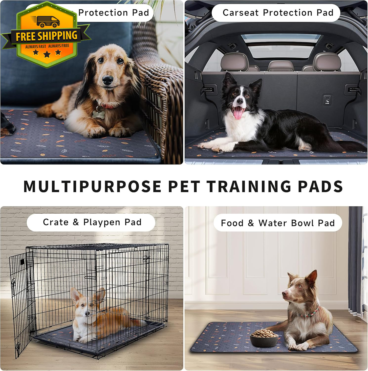 Washable Pee Pads for Dogs 18x24in Reusable Waterproof Non-Slip 2 Pack Grey