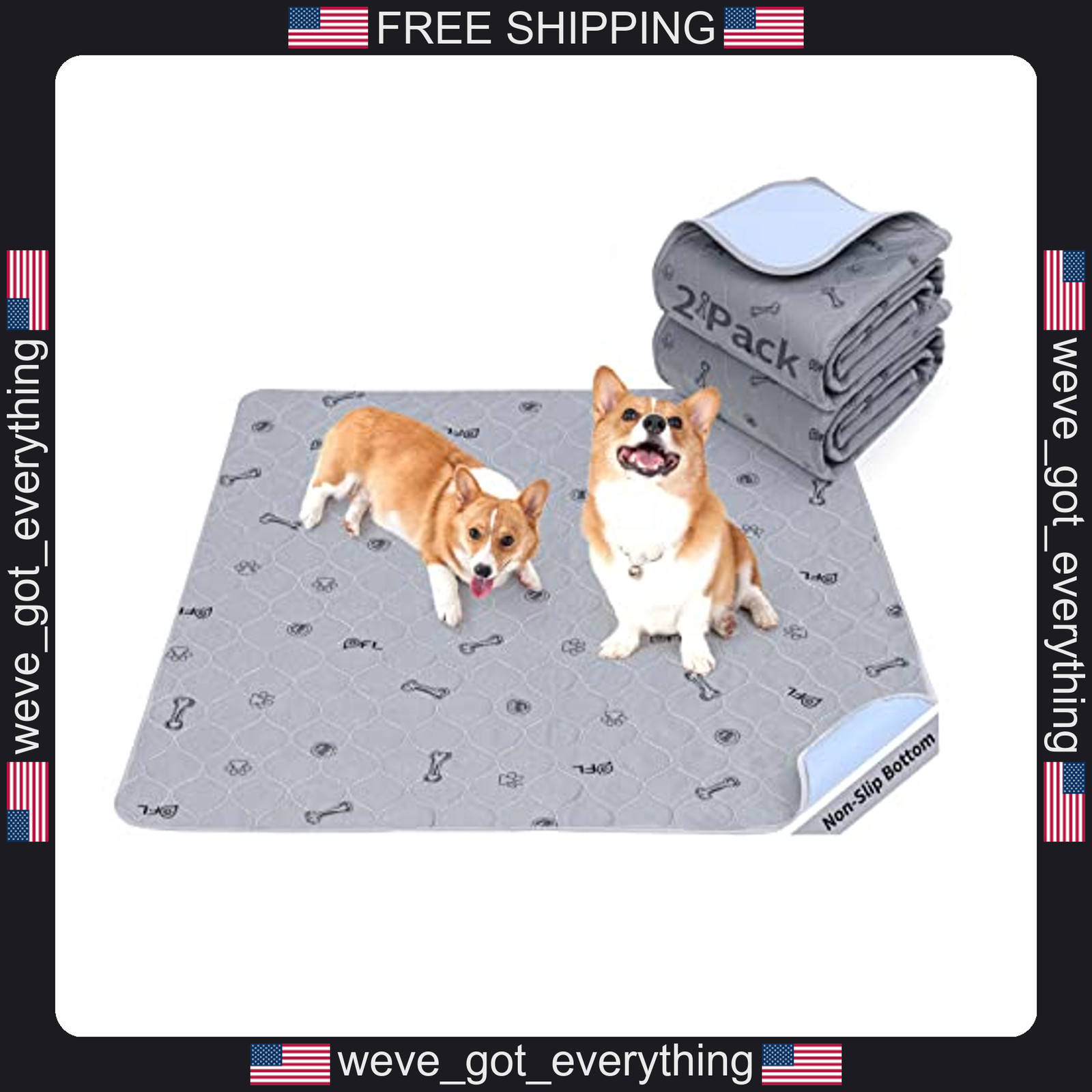 2 Pack Washable Dog Pee Pads 18×24 Inches Reusable Leakproof