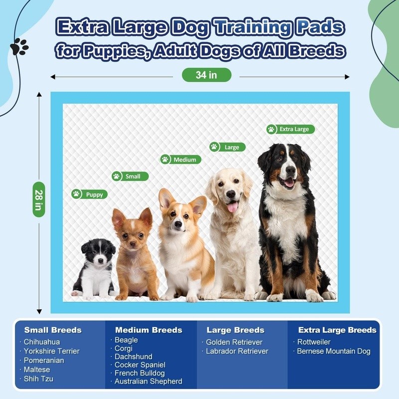 Extra Large Dog Pee Pads Leak Proof Highly Absorbent Training Pads 100 Count New