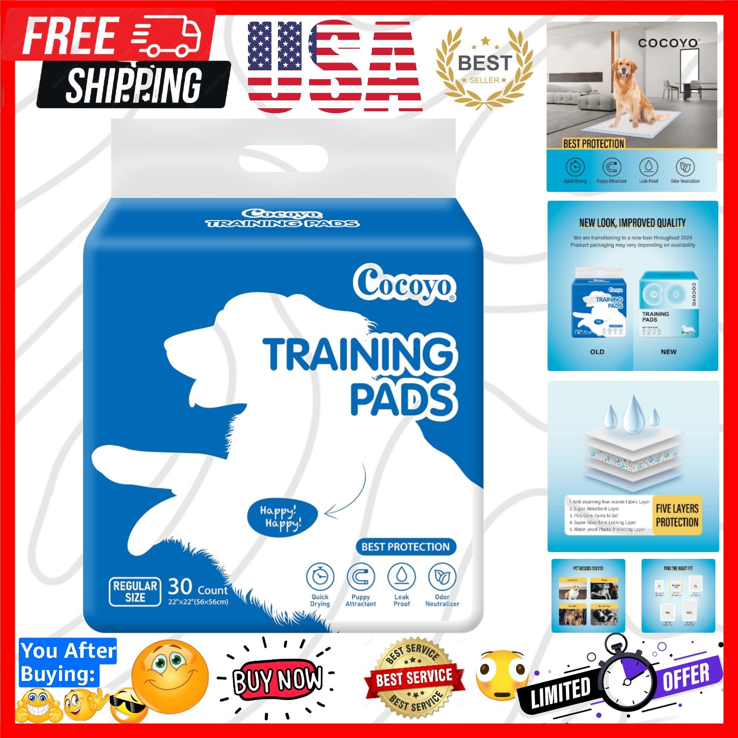 Ultimate 30 Count Super Absorbent Dog Pee Pads – Perfect for indoor training