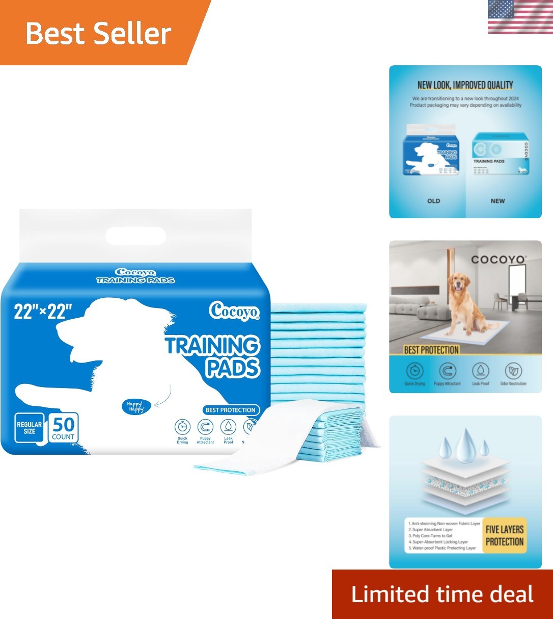 22″x22″ Leak-Proof Puppy Pads with Gel Technology – 50 Count, All Life Stages