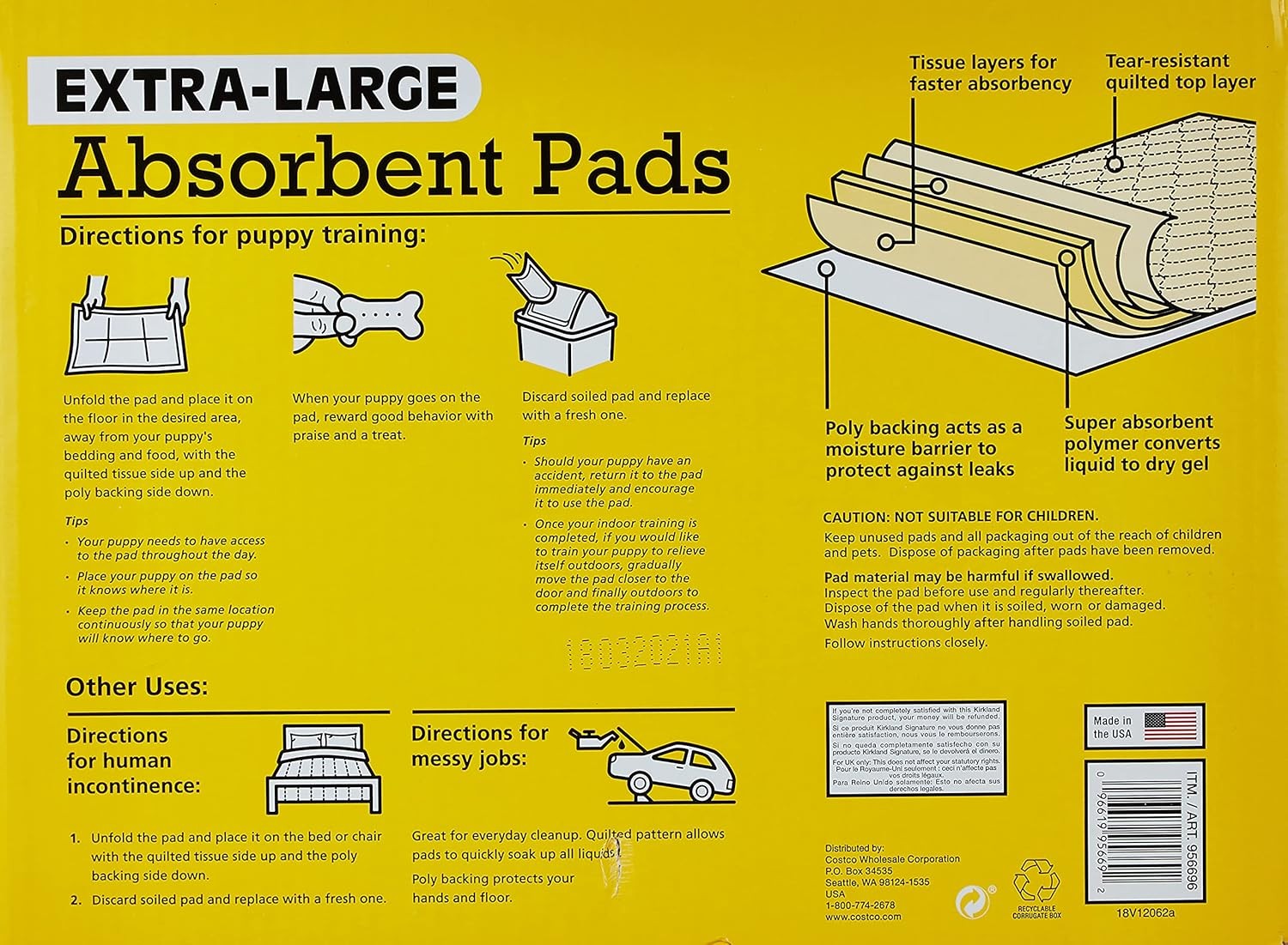 Kirkland Signature Extra-Large Absorbent Pads 100 Large Pads 30×23