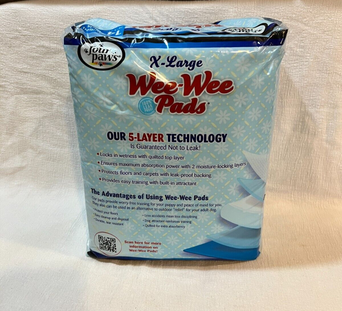 Wee-Wee Pads 14 count quilted 5 layer Extra Large White 28″ x 34″ Four Paws