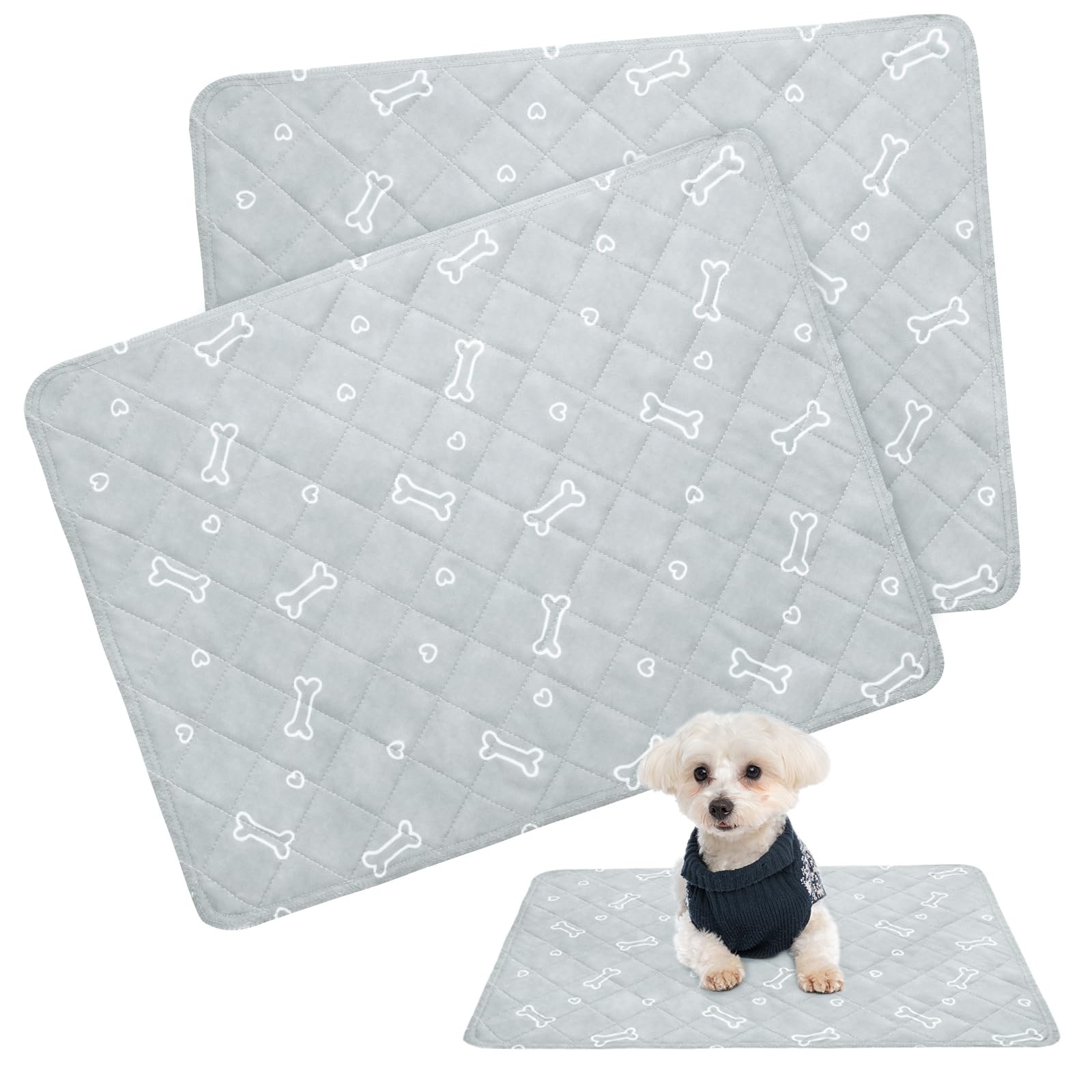 Washable Pee Pads for Dogs, 2 Pack Reusable Puppy Pads, Super 18″ x 24″, Gray