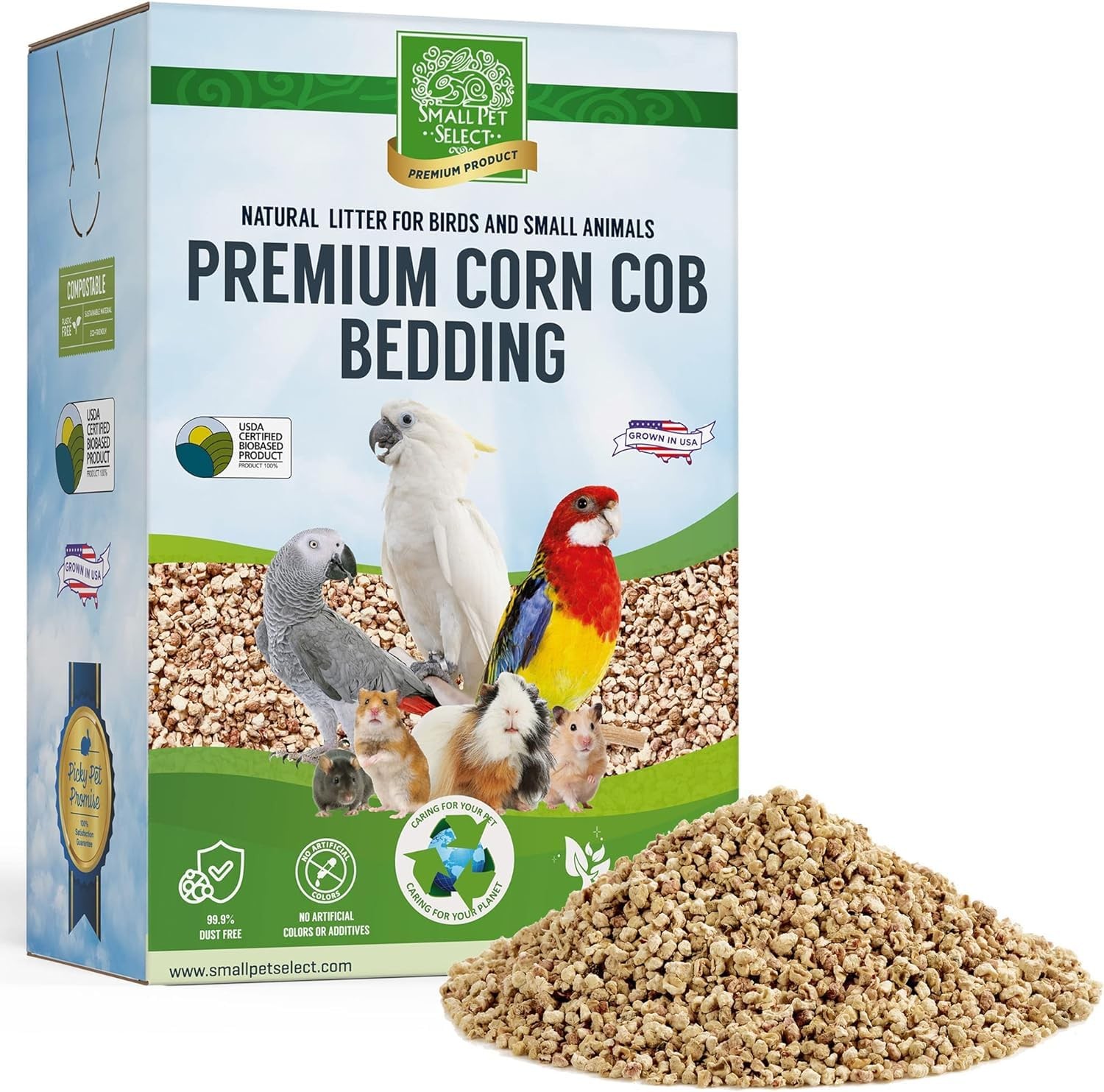 100% Natural Corn Cob Bedding for Pets – Small Pet Select 6 lb, brown