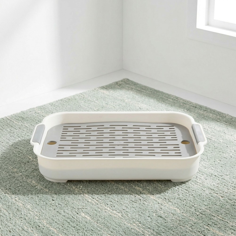 2Pcs Durable Bunny Litter Box White PP Pet Potty Tray with Antisplash Edge