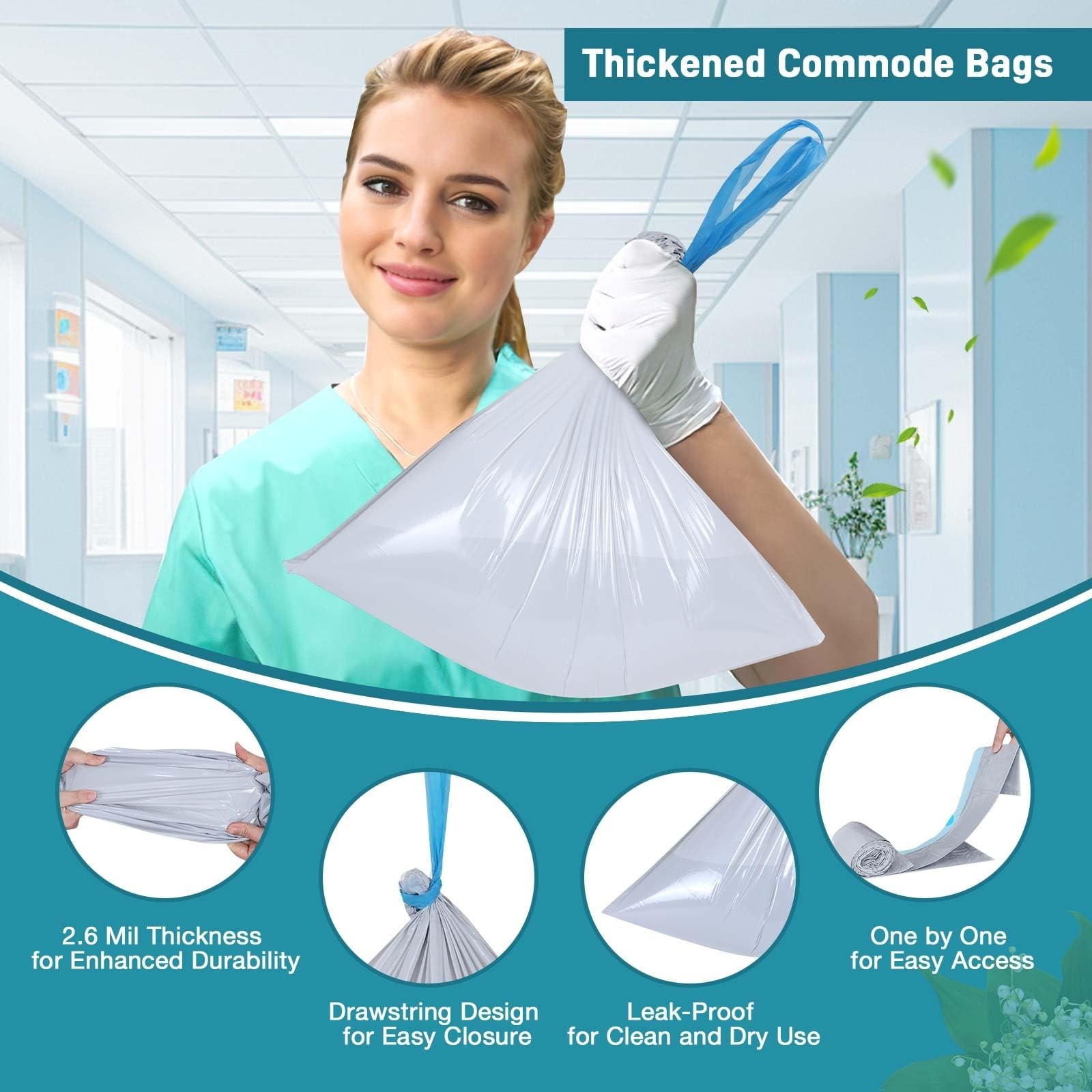 Commode Liners with Absorbent Pads- 50 Commode Bags+ 50 Commode Pads, Extra T…