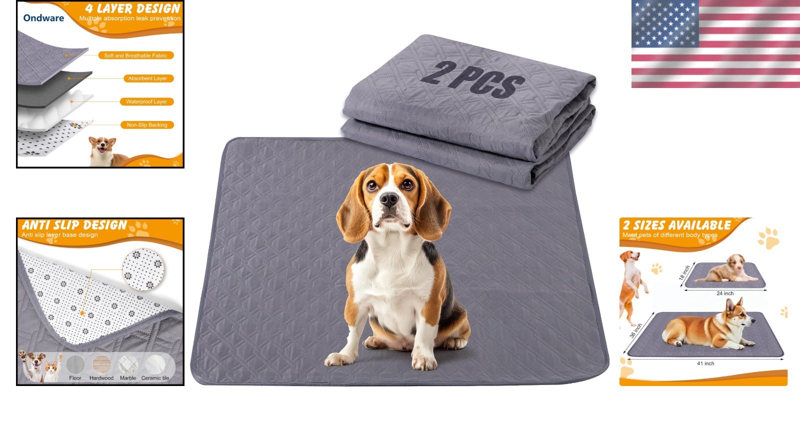 Soft & Breathable Washable Puppy Pads 2 Pack, 24×18 Non-Slip Design for Safety