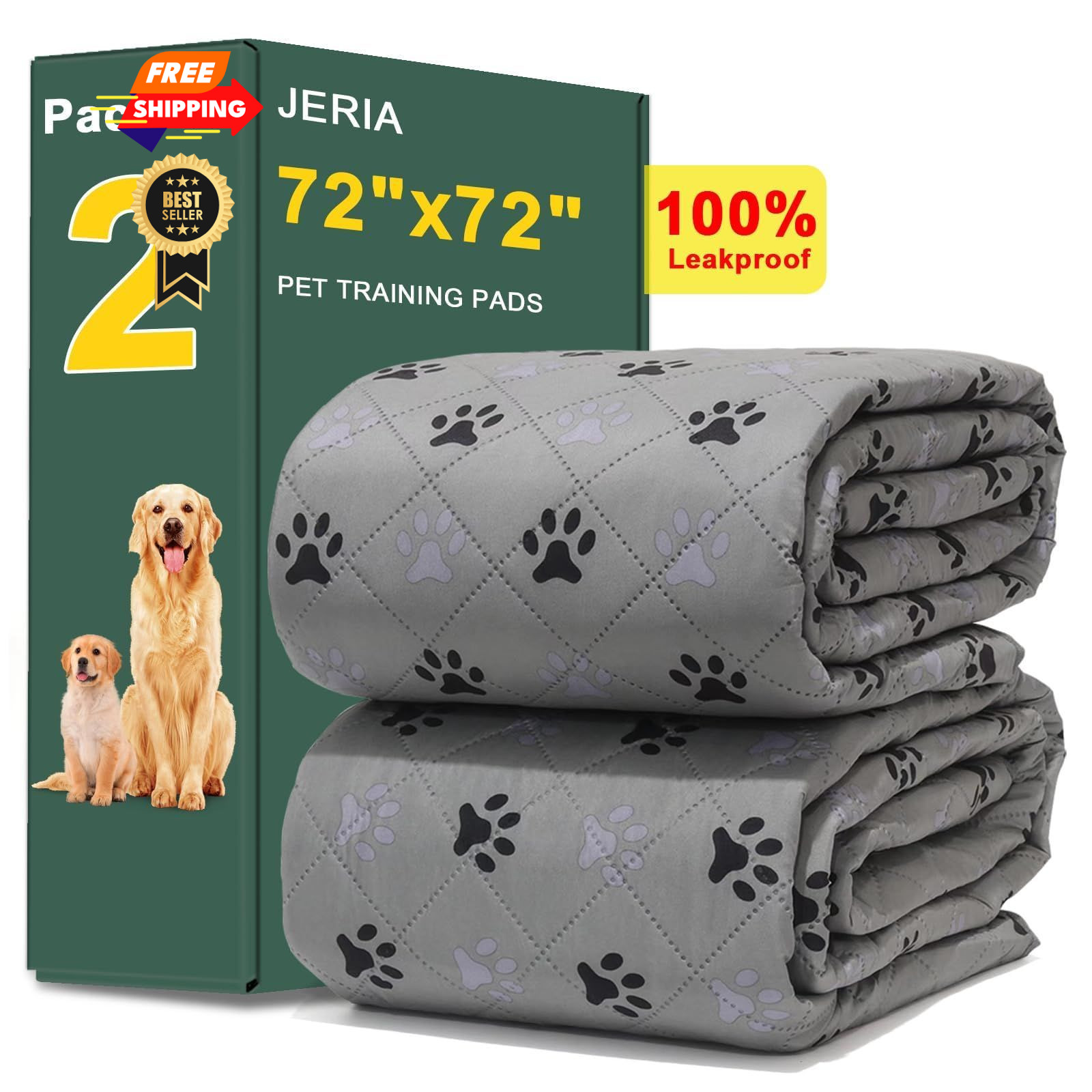 JERIA 2 Pack 72″x 72″ Waterproof Non Slip Wee 72×72 Inch (Pack of 2), Gray