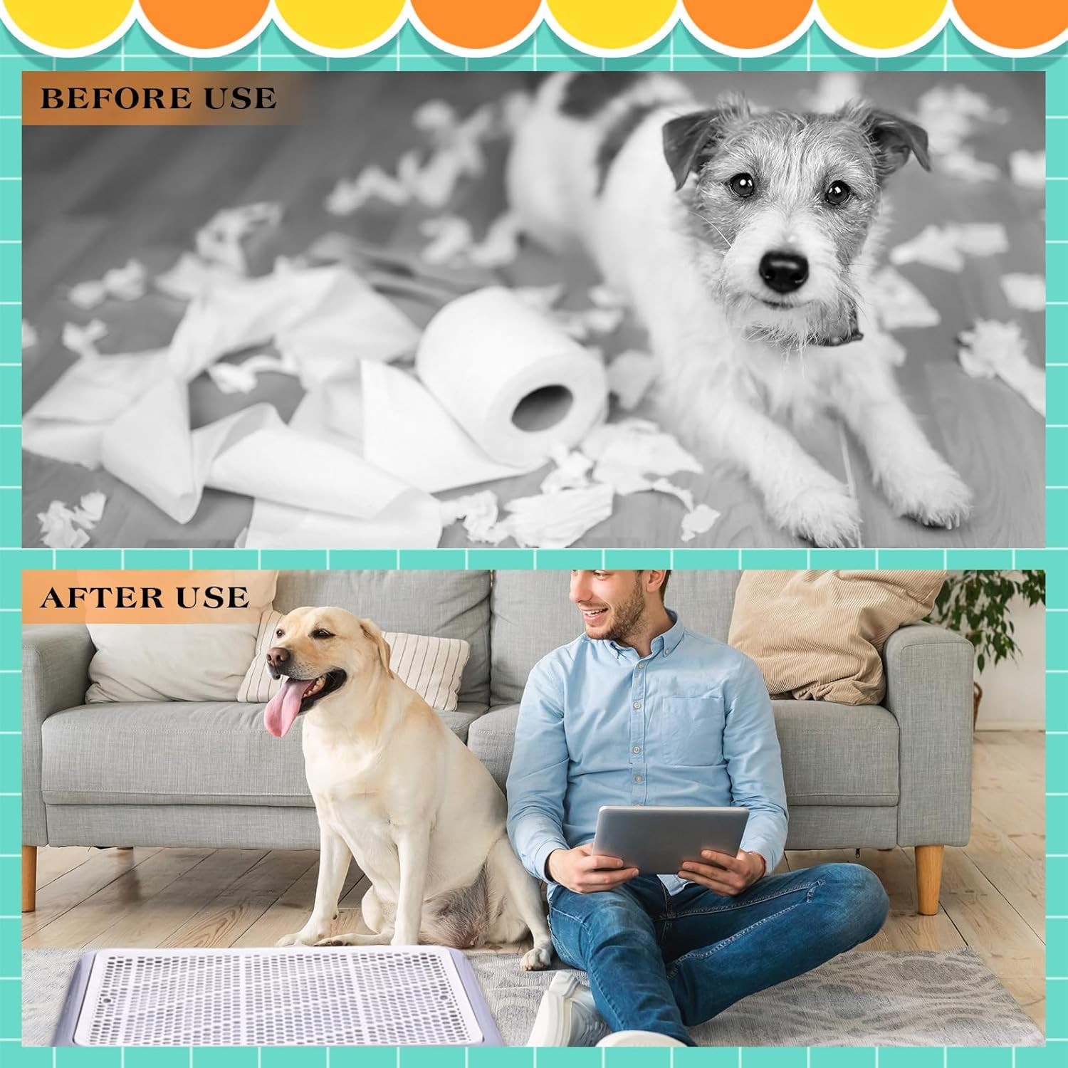 Dog Potty Tray Set – Portable Pee Pad Holder for Medium & Large Dogs, Gray