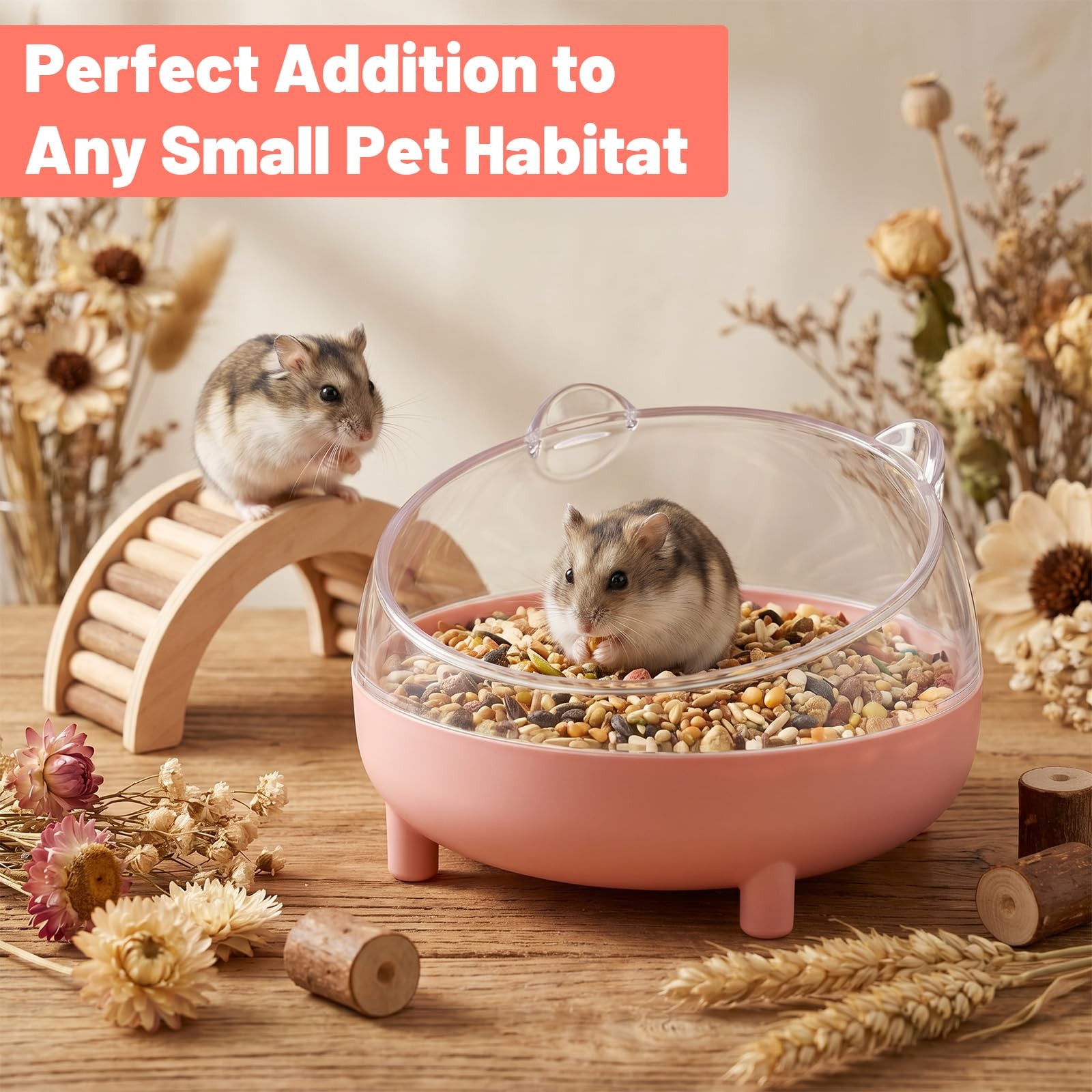 Pink Hamster Sand Bath Container Plastic Dust Bath Small Animal Bathroom