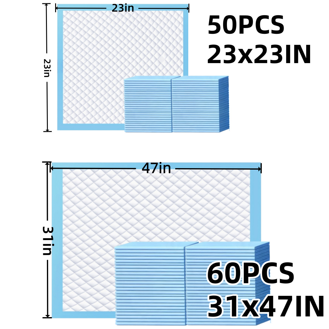 110 pads (60 pcs: 31*47 inches + 50 pcs: 23*23 inches), suitable for large dogs