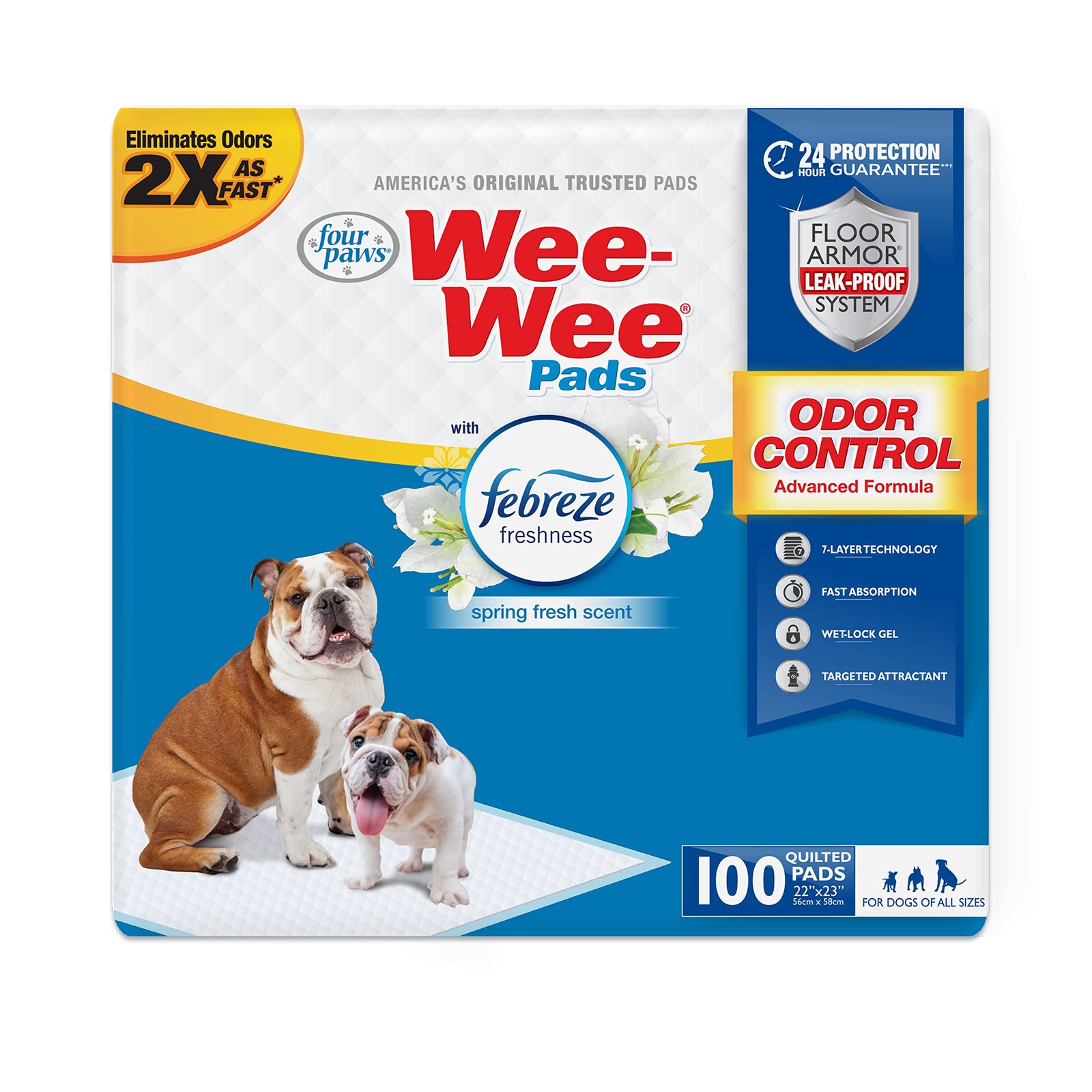 Four Paws Wee-Wee Odor Control with Febreze Freshness Pee 100 Count, White