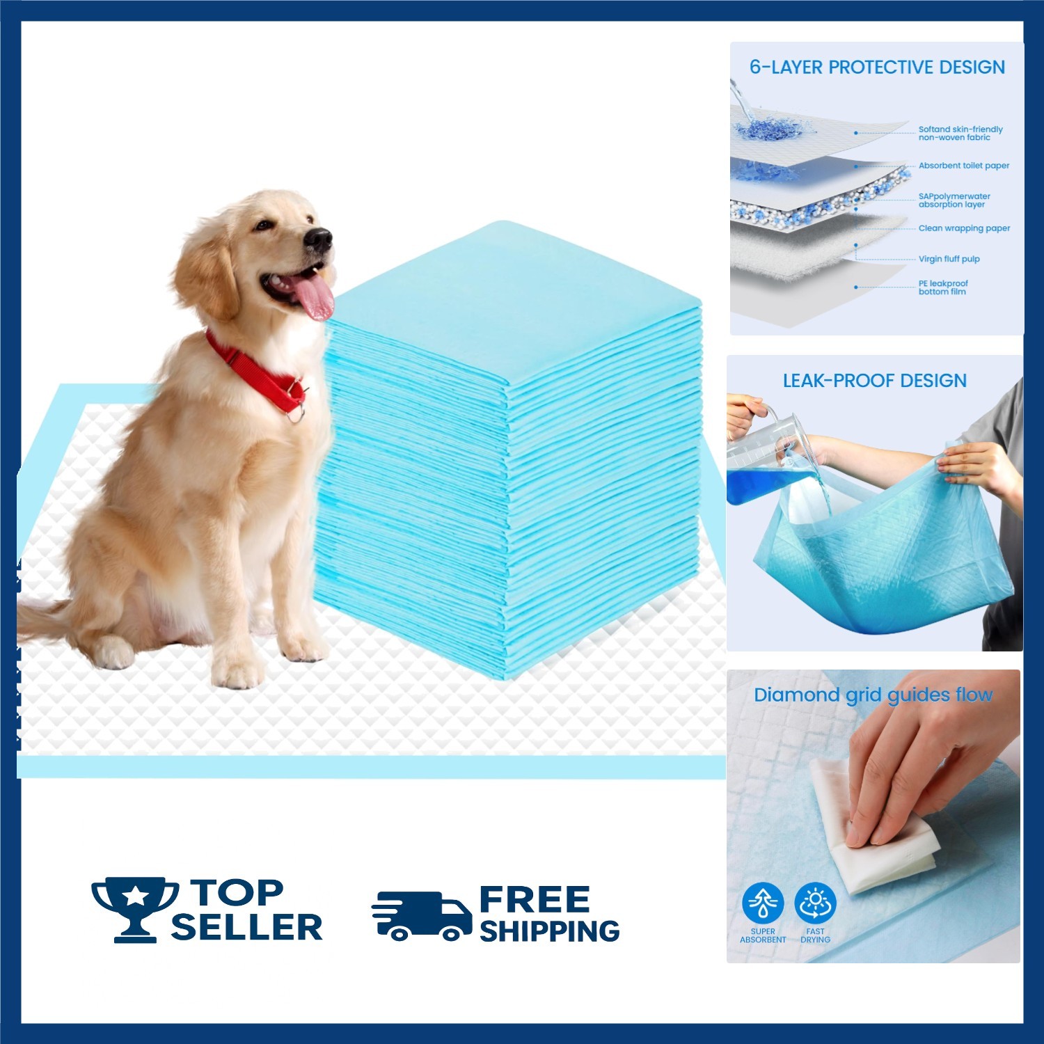 28″x34″ Dog Pee Pads Extra Large, Super Absorbent Leakproof Quick Drying Pee …