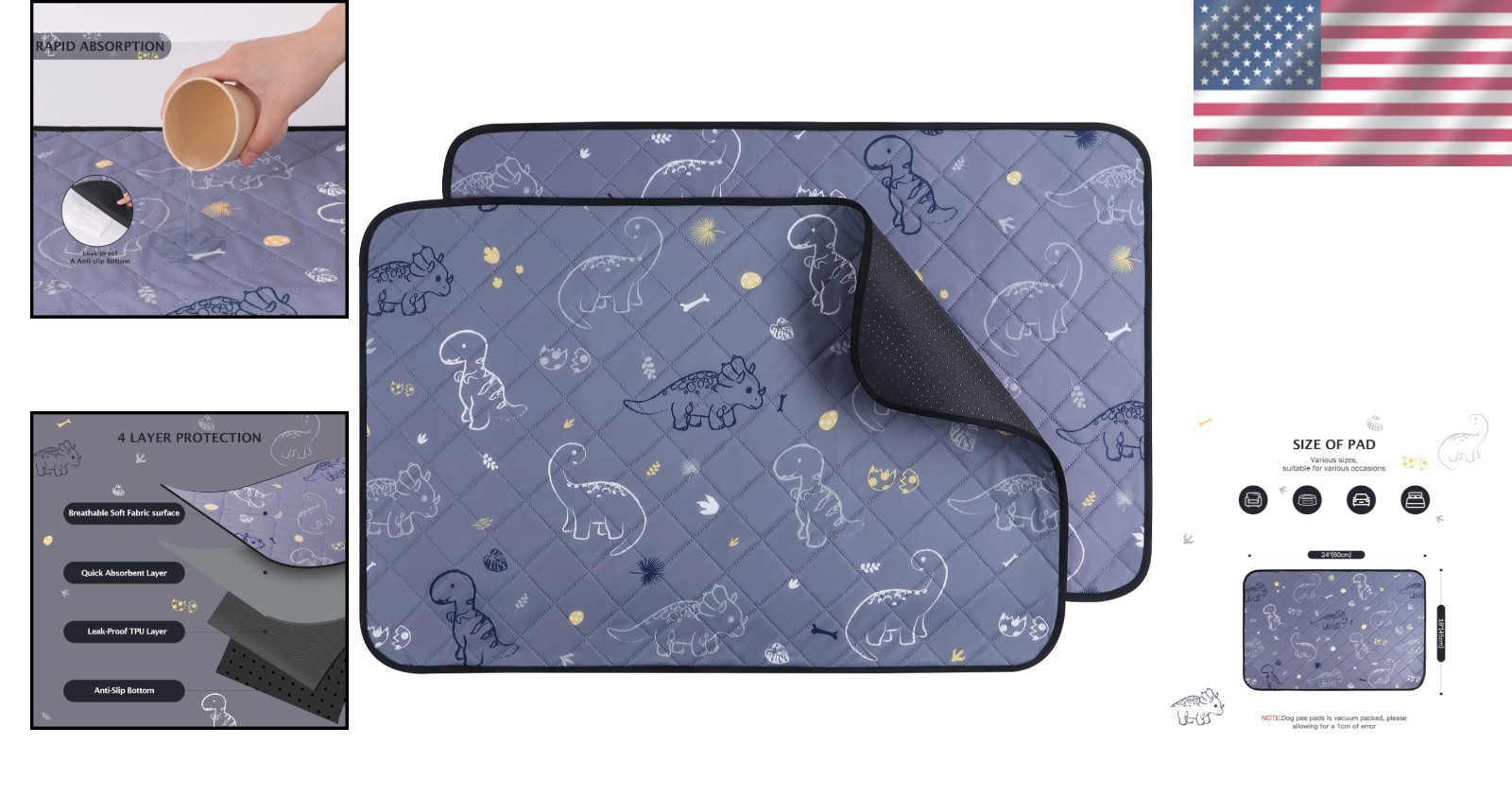 Reusable Puppy Potty Training Pads – Fast Absorbent & Stylish Dinosaur Pattern