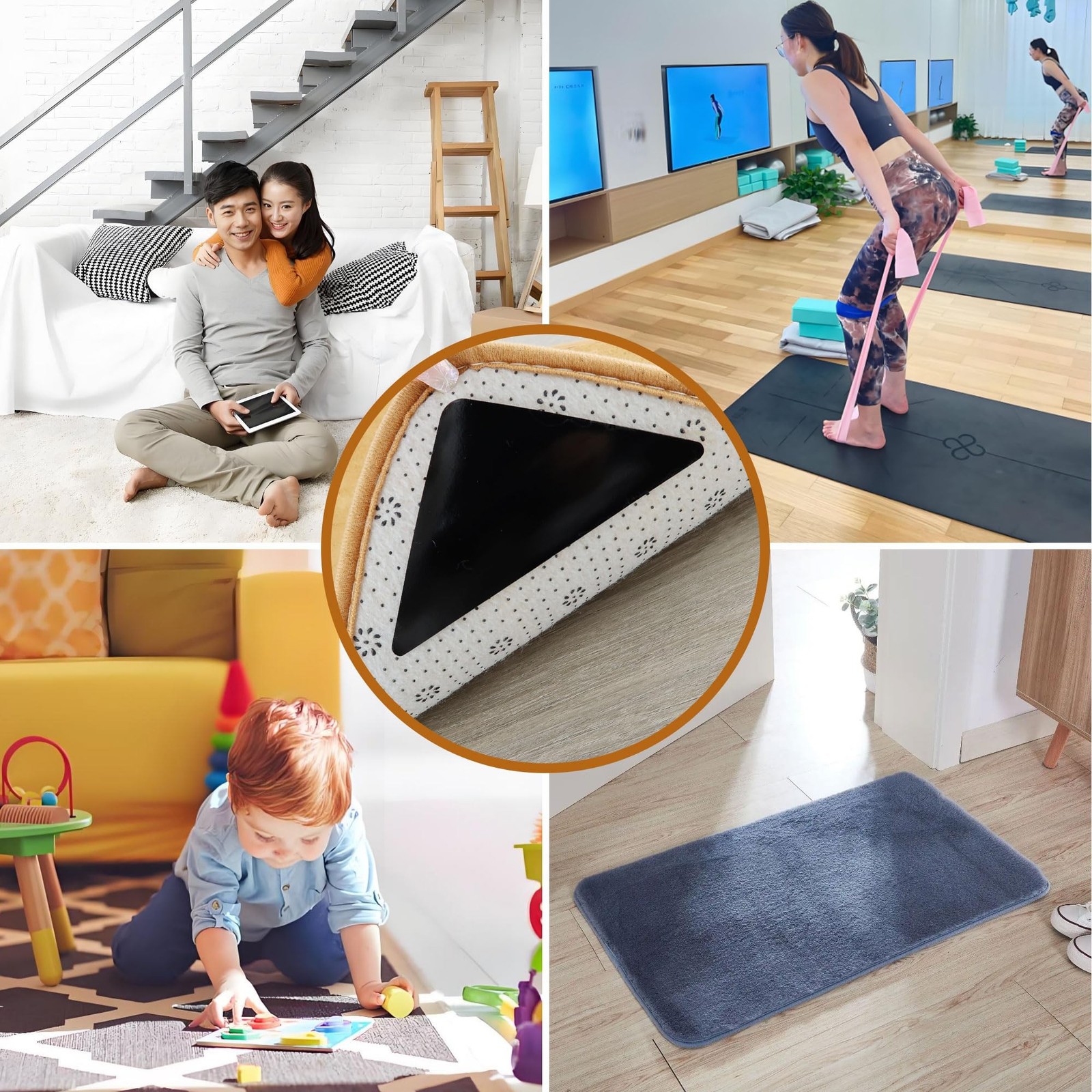 Rug Tape Grippers for Hardwood Floors, 8 Pcs Non Slip Double Sided Rug Pads R