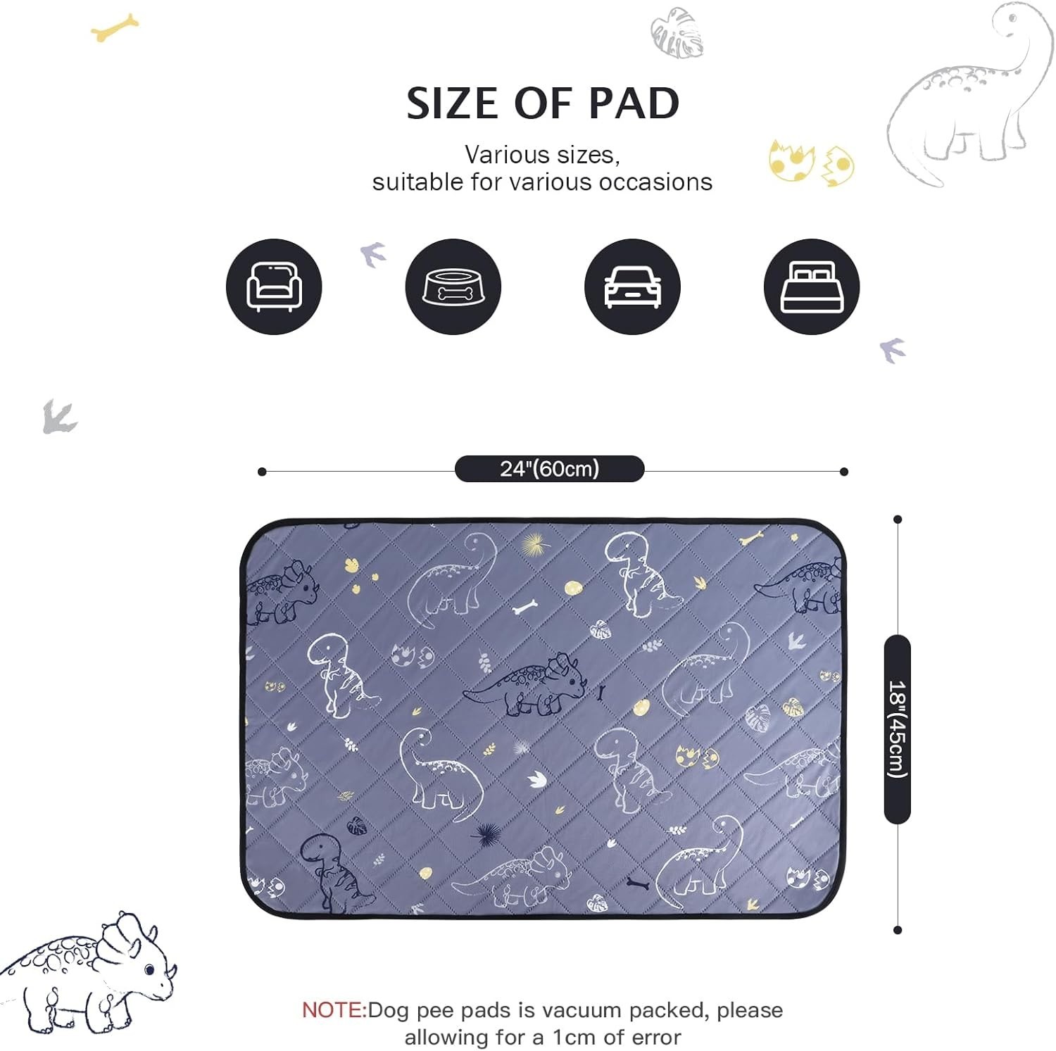 Reusable Puppy Potty Training Pads – Fast Absorbent & Stylish Dinosaur Pattern