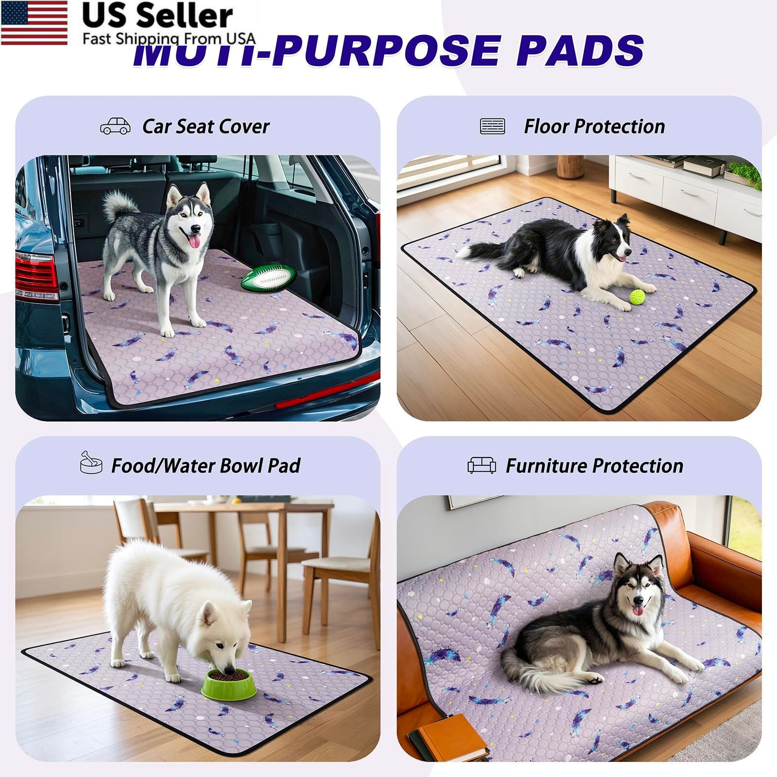 Washable Dog Pee Pads, Non-Slip 24″x24″(Pack of 2), Feather Pattern