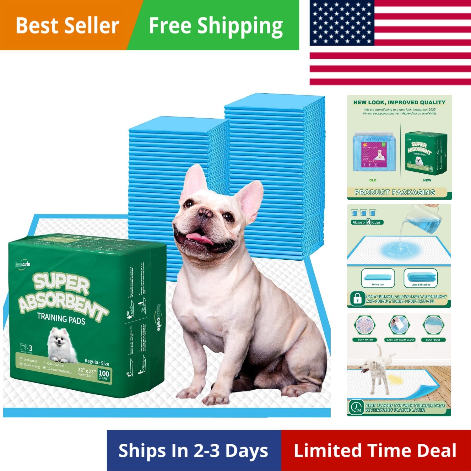 Puppy Pads 22″x23″ 100 Count | 6-Layer Leak-Proof & Super Absorbent Dog Train…