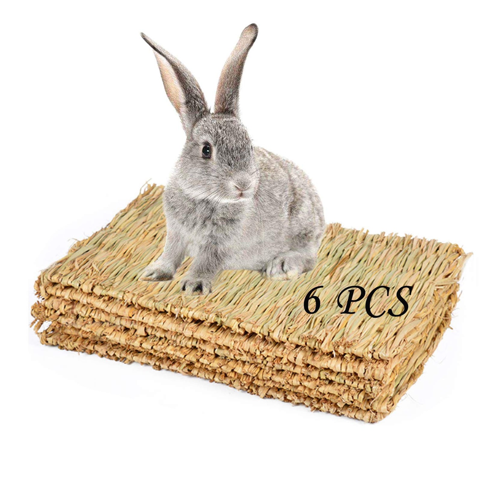 PINVNBY 6 Pack Rabbit Grass Mat,Bunny Natural Straw Woven 【6 PCS】, Yellow