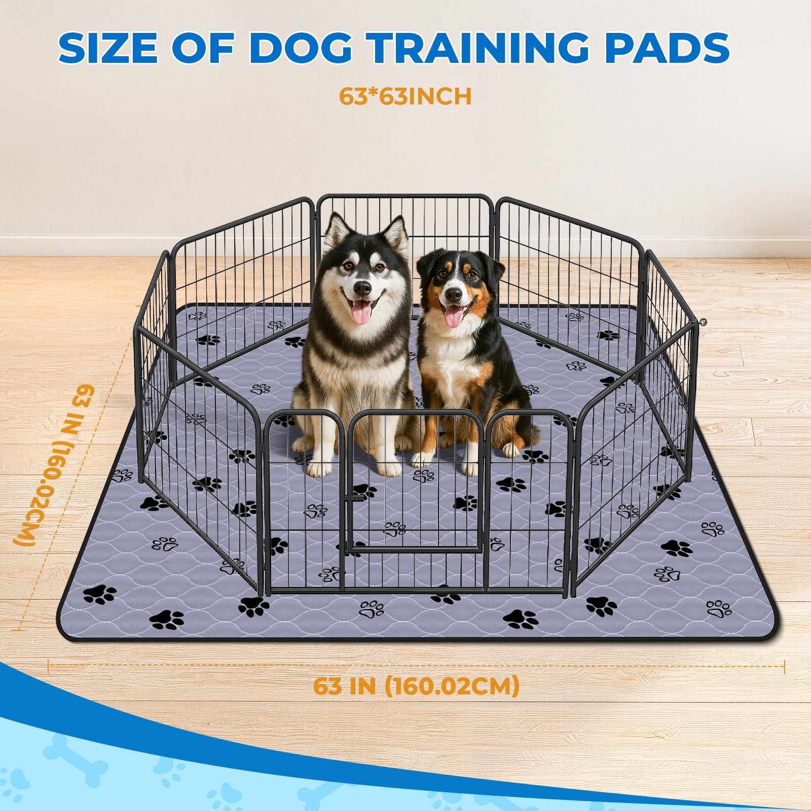 Large Non-Slip Washable Dog Pee Pads 63″x63″ – 2 Pack Ultra-Absorbent Leak-Proof
