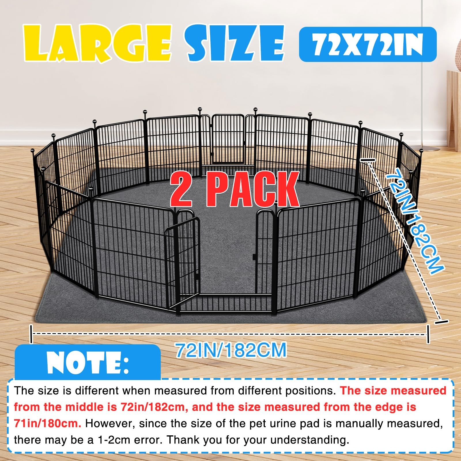 2 Pack Extra Large Washable Pee Pads for Dogs 72 x72 Reusable Dog Mat for Floor