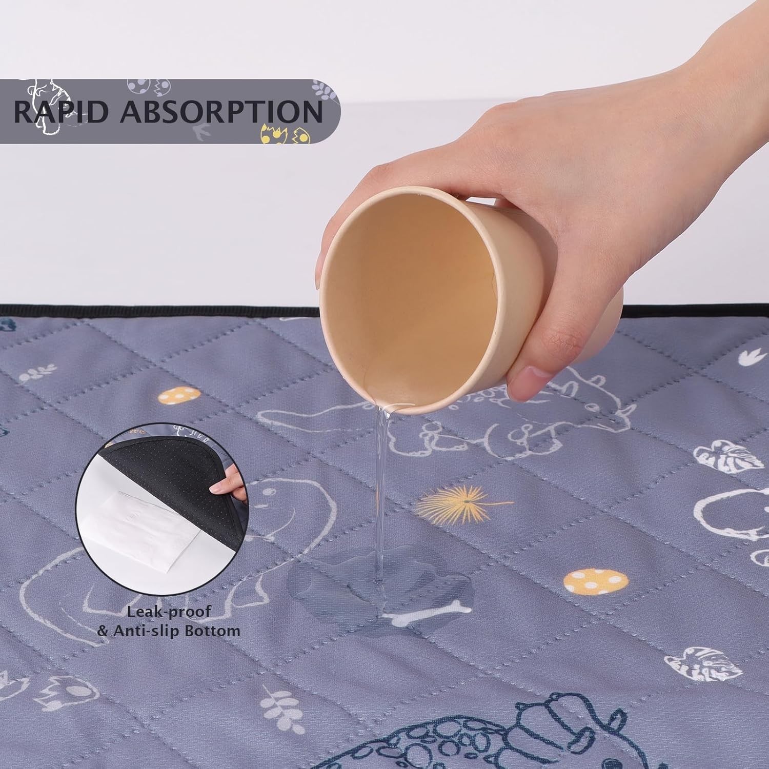 Reusable Puppy Potty Training Pads – Fast Absorbent & Stylish Dinosaur Pattern