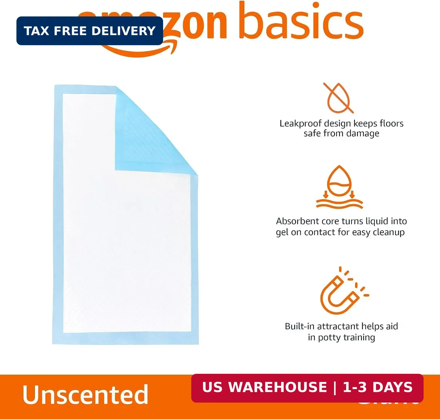 Amazon Basics Leak-Proof Dog and Puppy Potty Training Pee Pads with Quick-Dry 5-